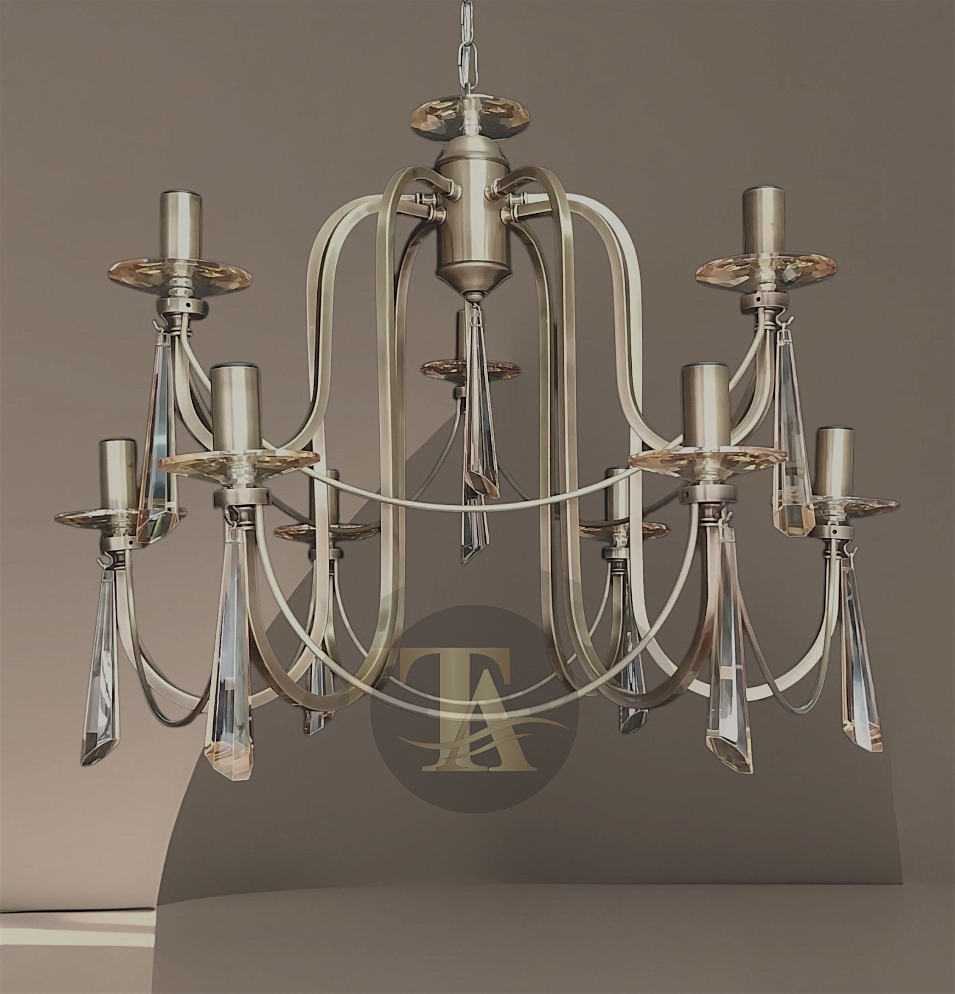 KONTES 9'LU AVİZE  PRİZMA KRİSTAL