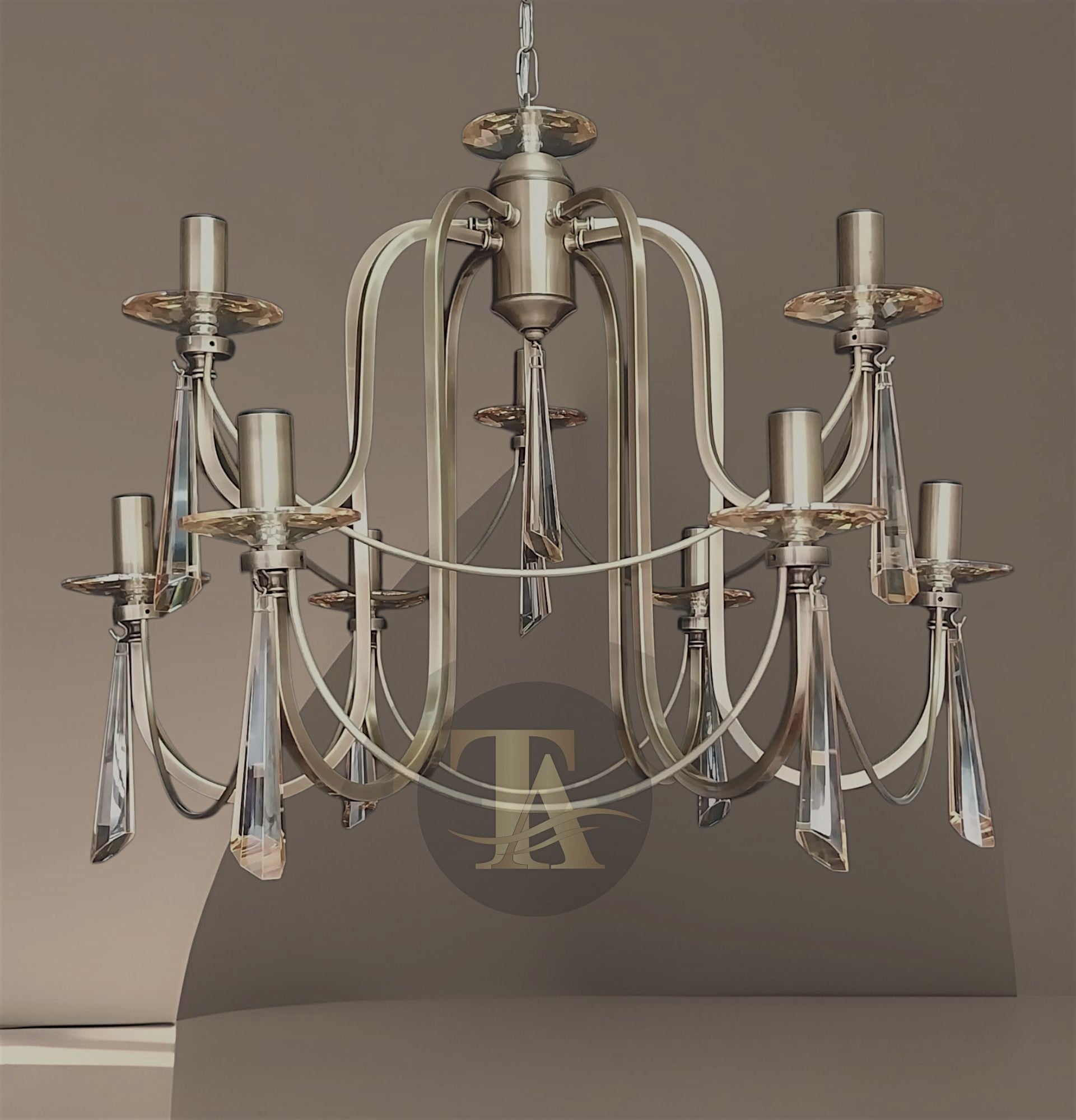 KONTES 9'LU AVİZE  PRİZMA KRİSTAL