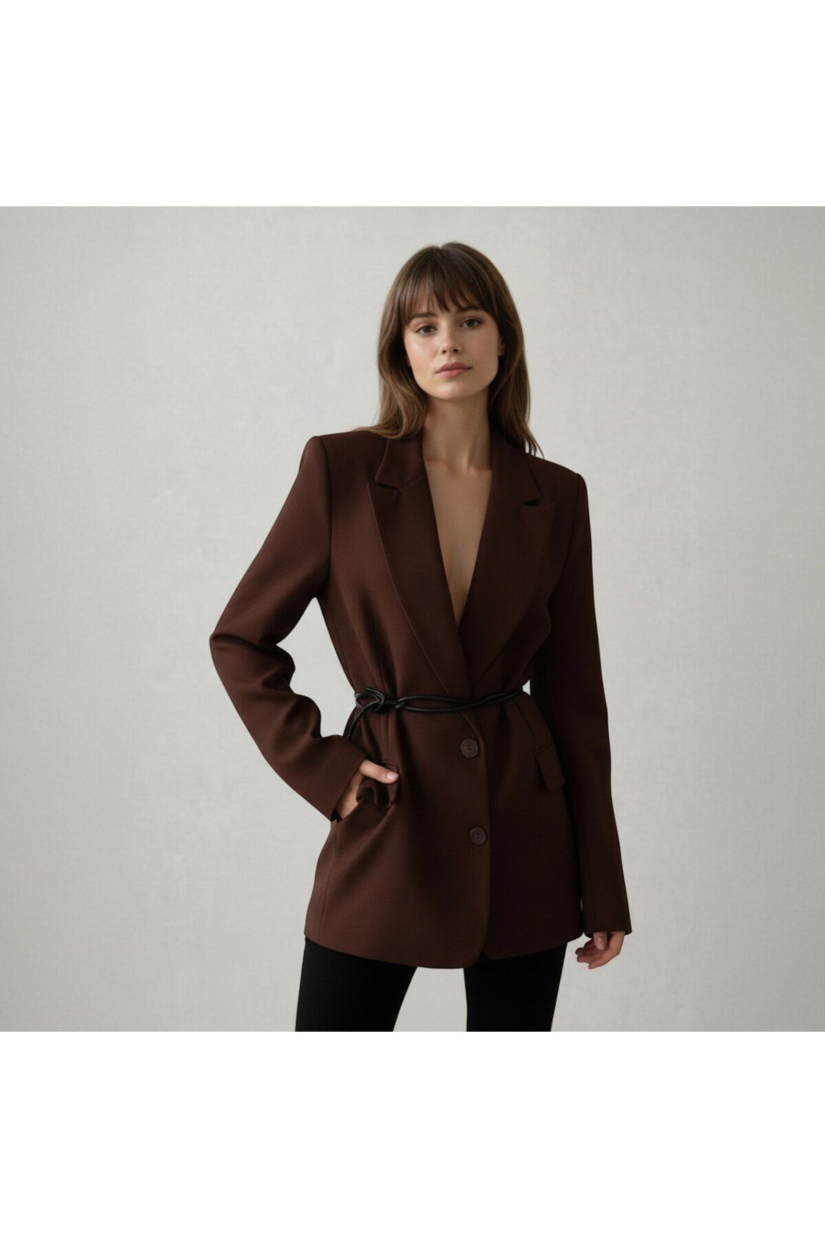 Kadın Kemer Detaylı Astarlı Blazer Ceket