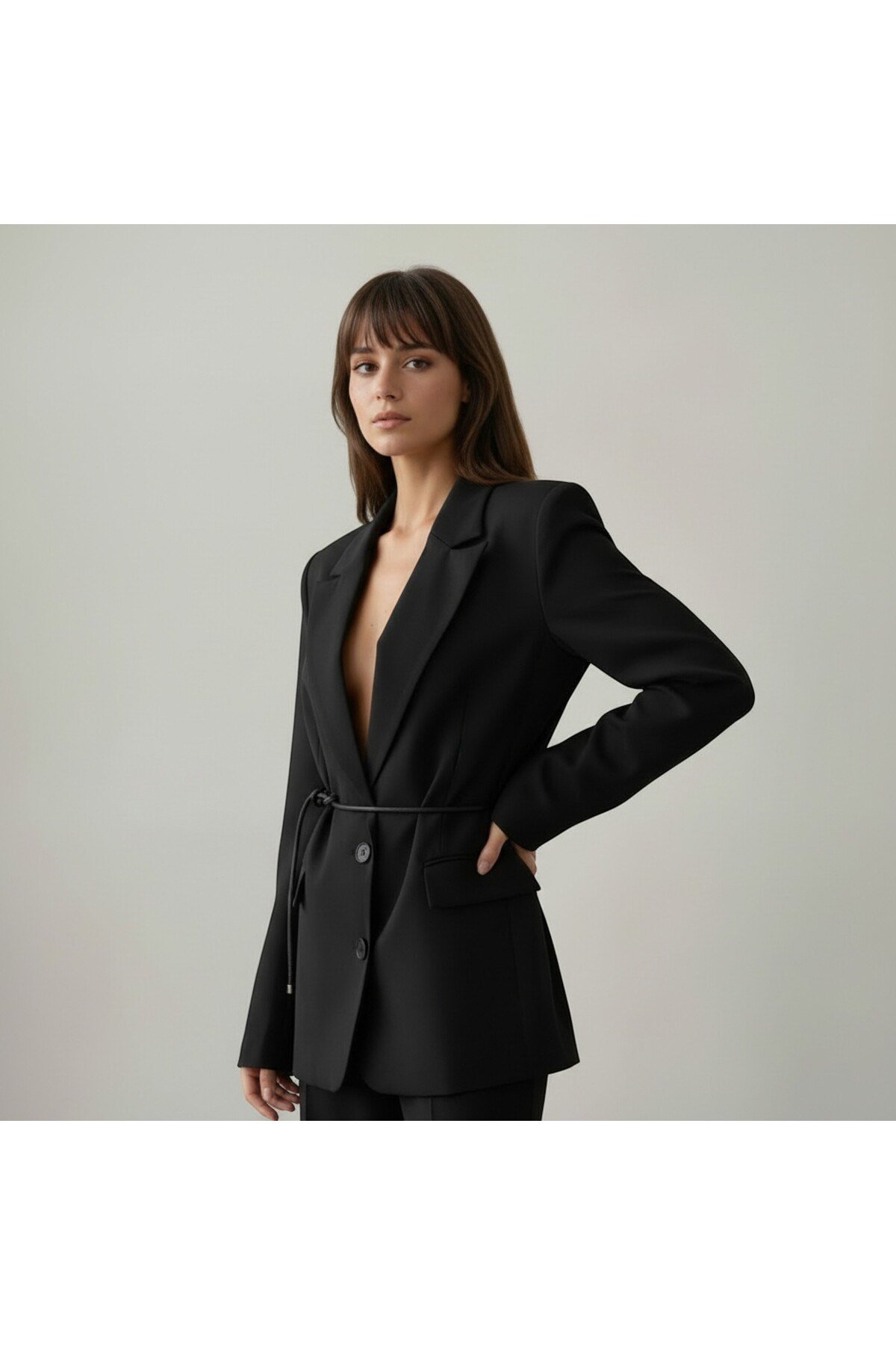Kadın Kemer Detaylı Astarlı Blazer Ceket