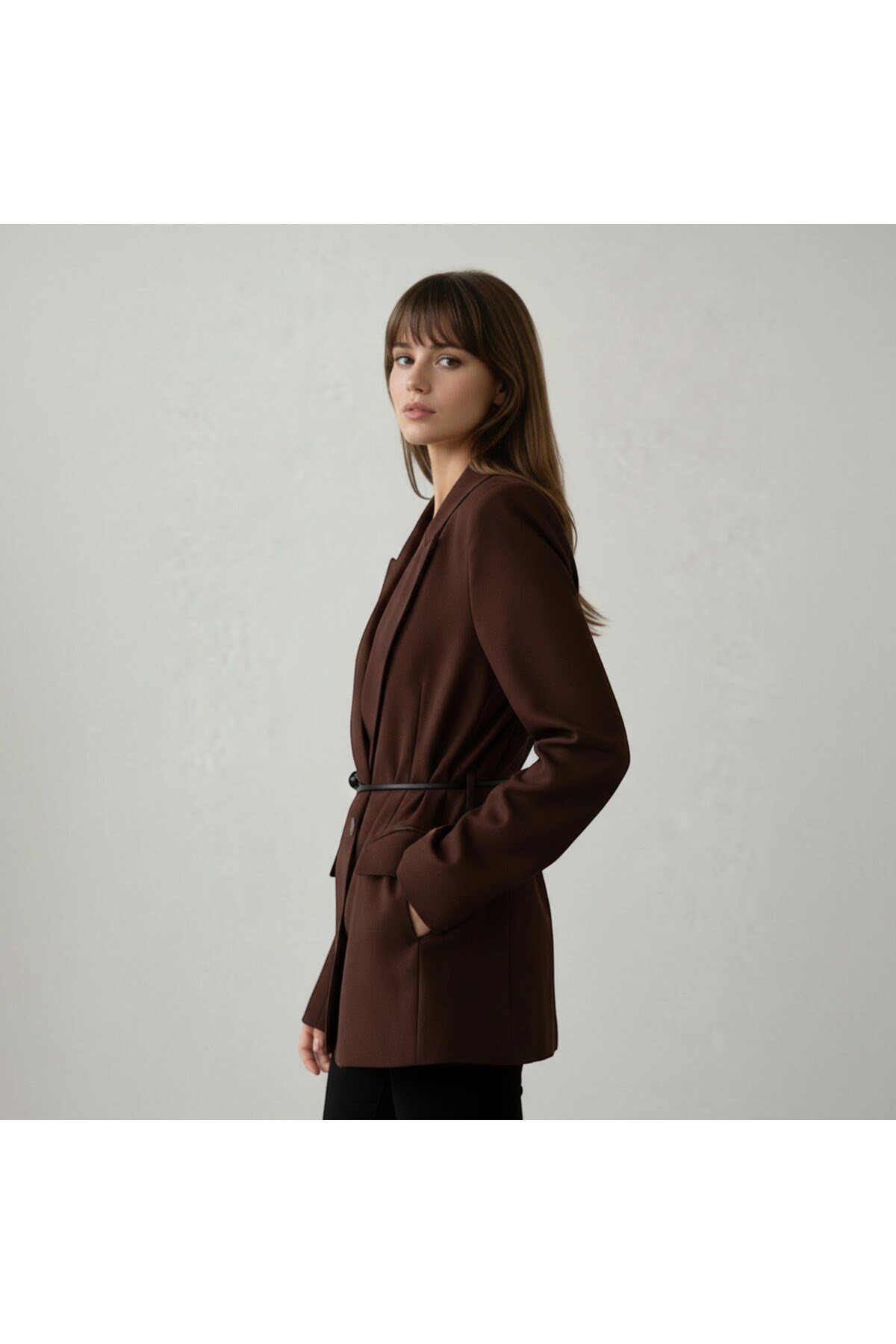 Kadın Kemer Detaylı Astarlı Blazer Ceket