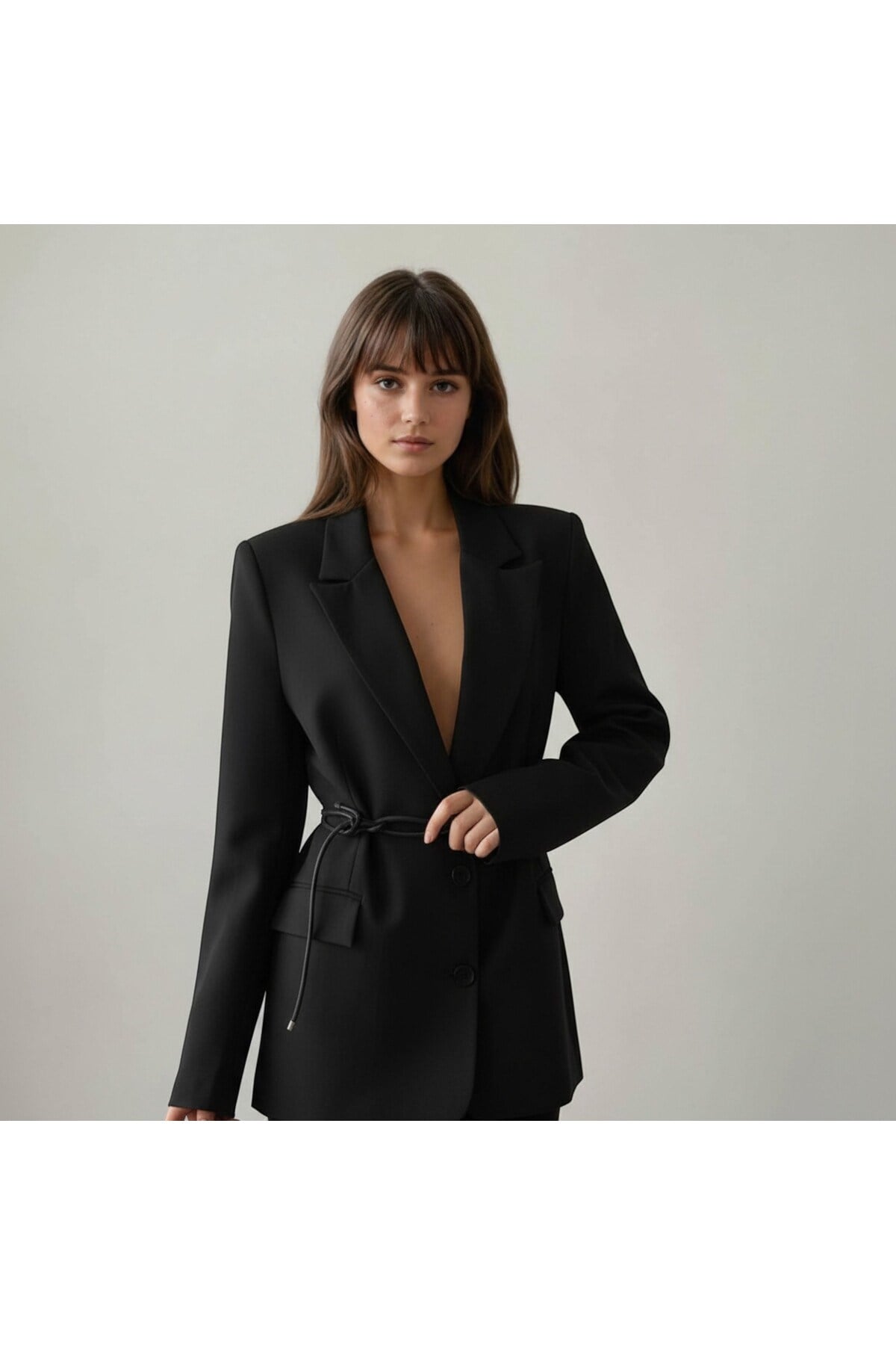 Kadın Kemer Detaylı Astarlı Blazer Ceket