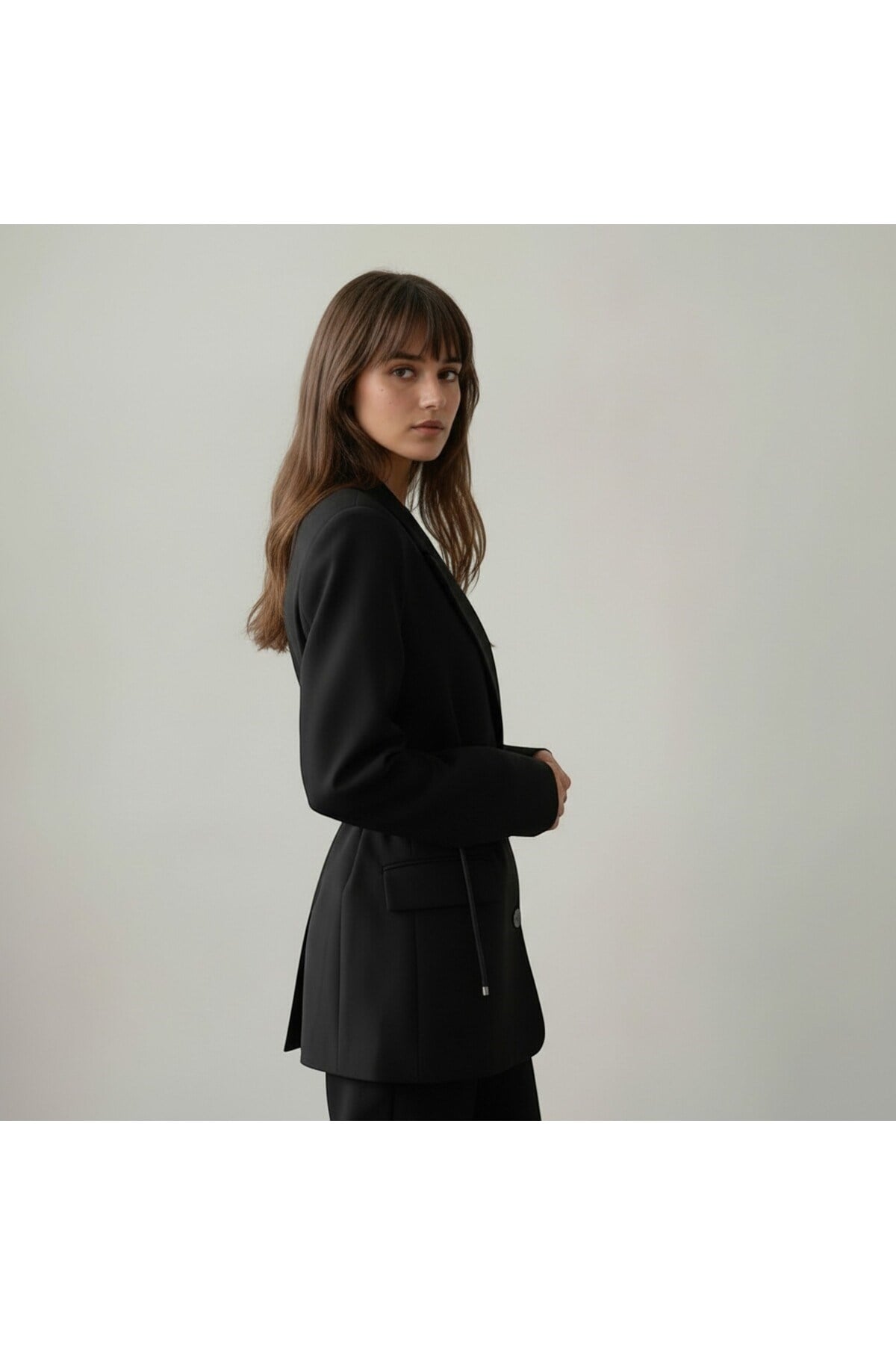 Kadın Kemer Detaylı Astarlı Blazer Ceket