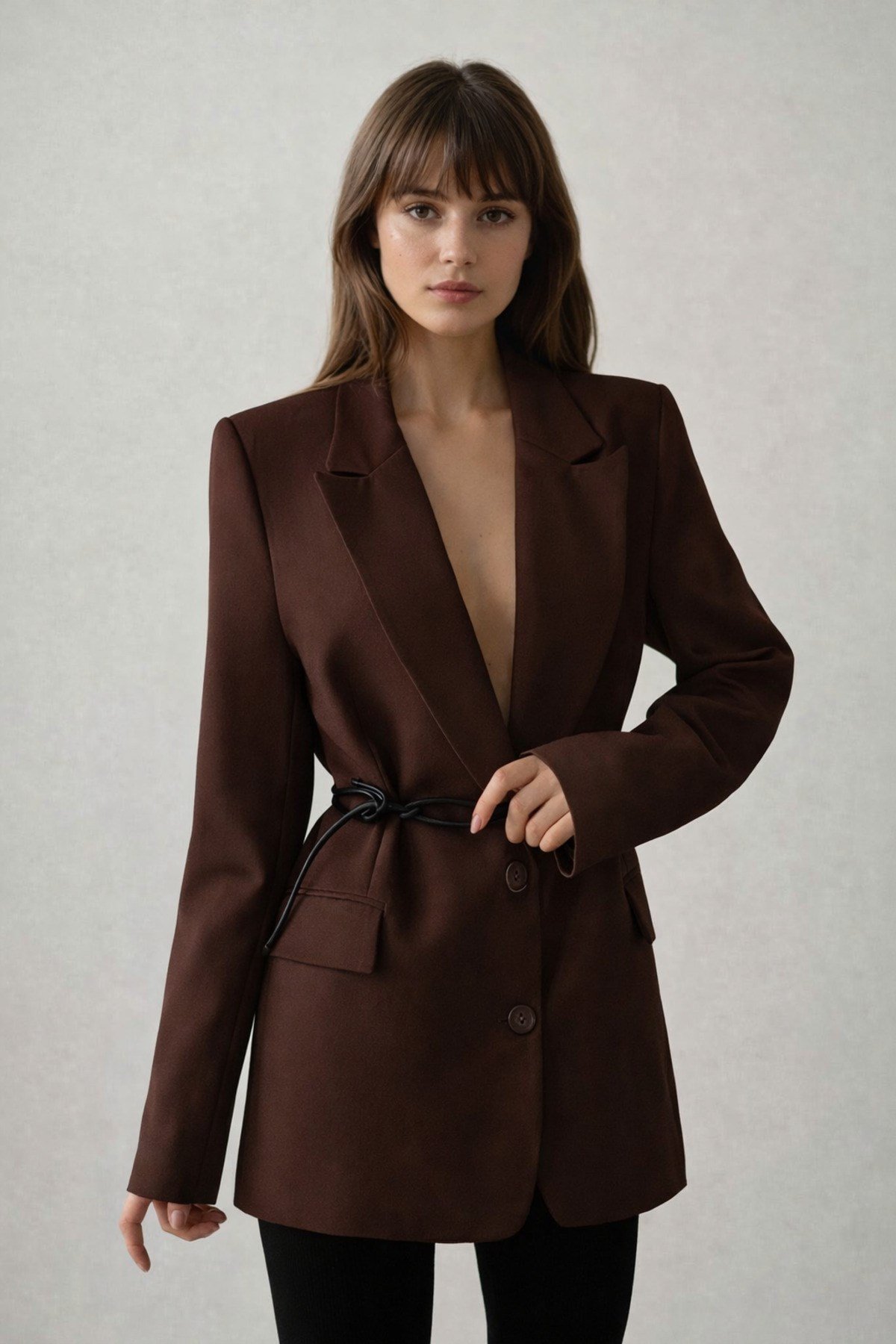Kadın Kemer Detaylı Astarlı Blazer Ceket