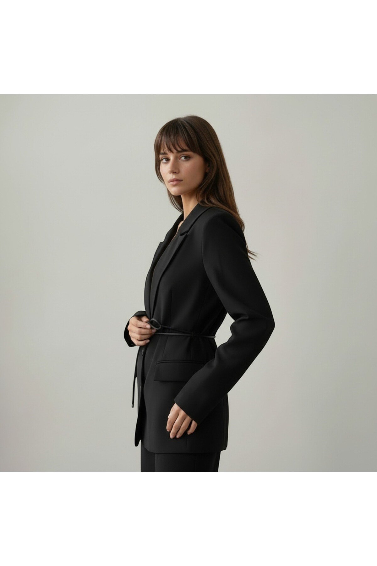 Kadın Kemer Detaylı Astarlı Blazer Ceket