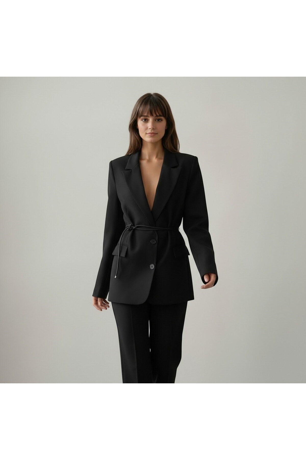 Kadın Kemer Detaylı Astarlı Blazer Ceket