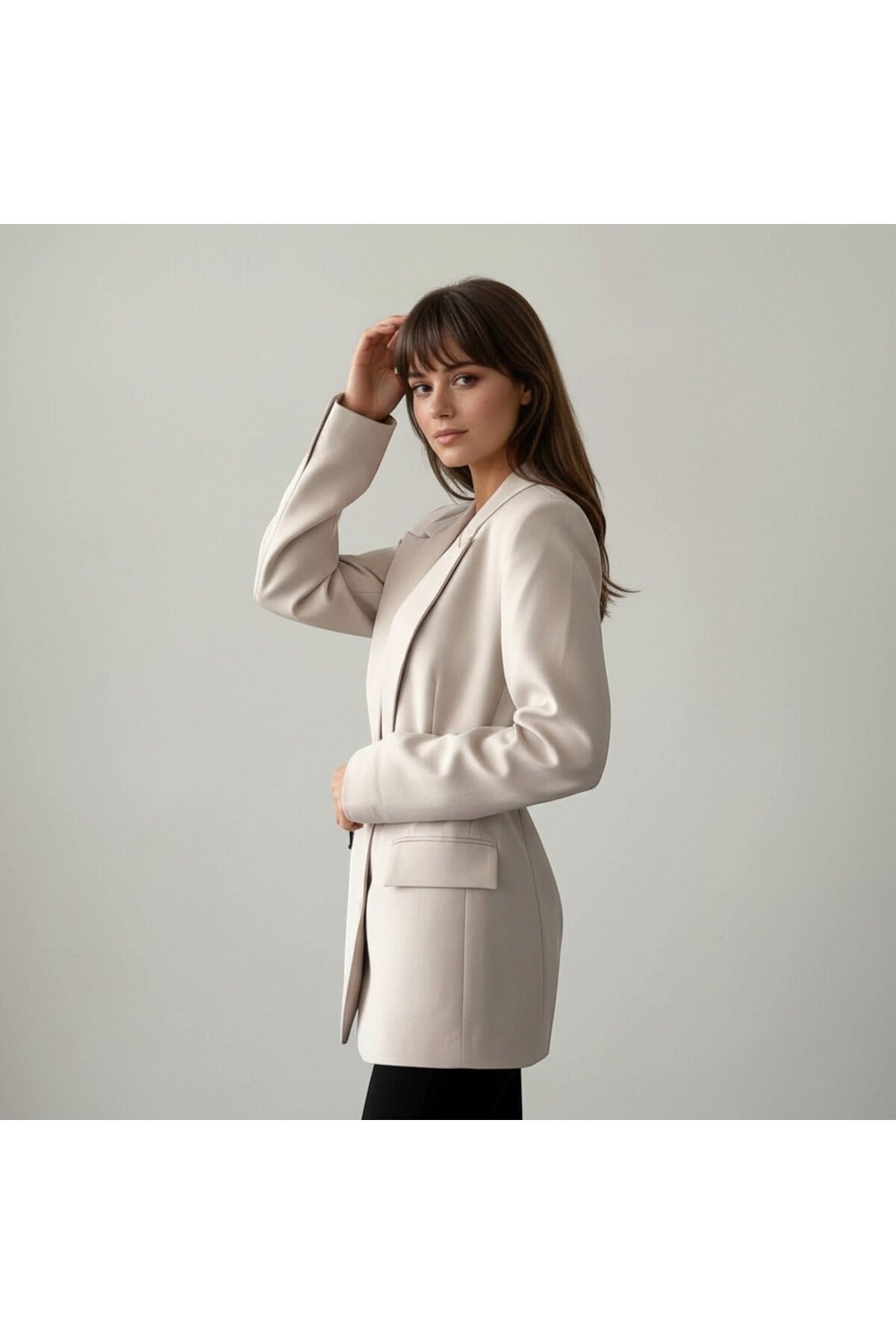 Kadın Kemer Detaylı Astarlı Blazer Ceket