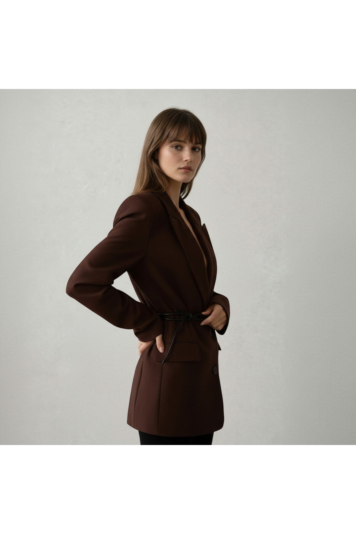 Kadın Kemer Detaylı Astarlı Blazer Ceket