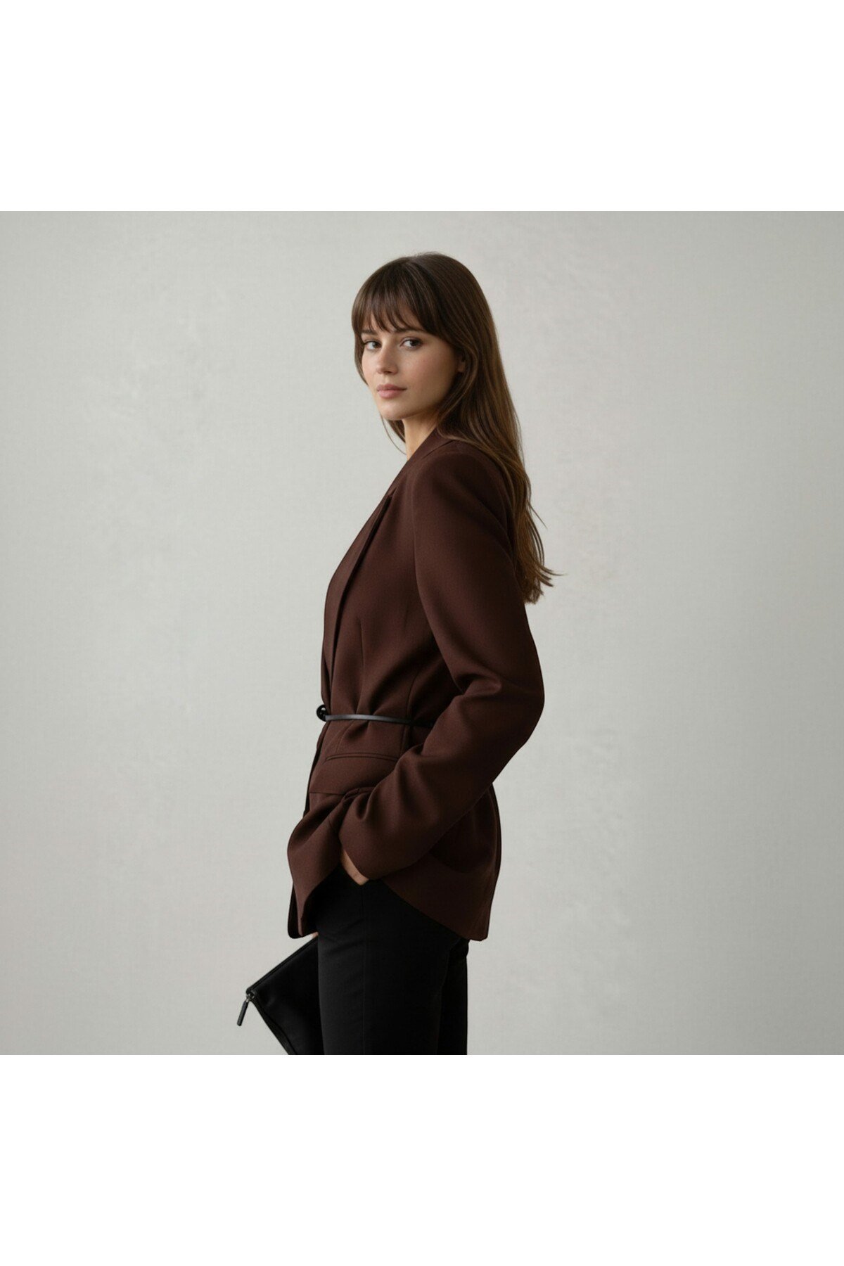 Kadın Kemer Detaylı Astarlı Blazer Ceket