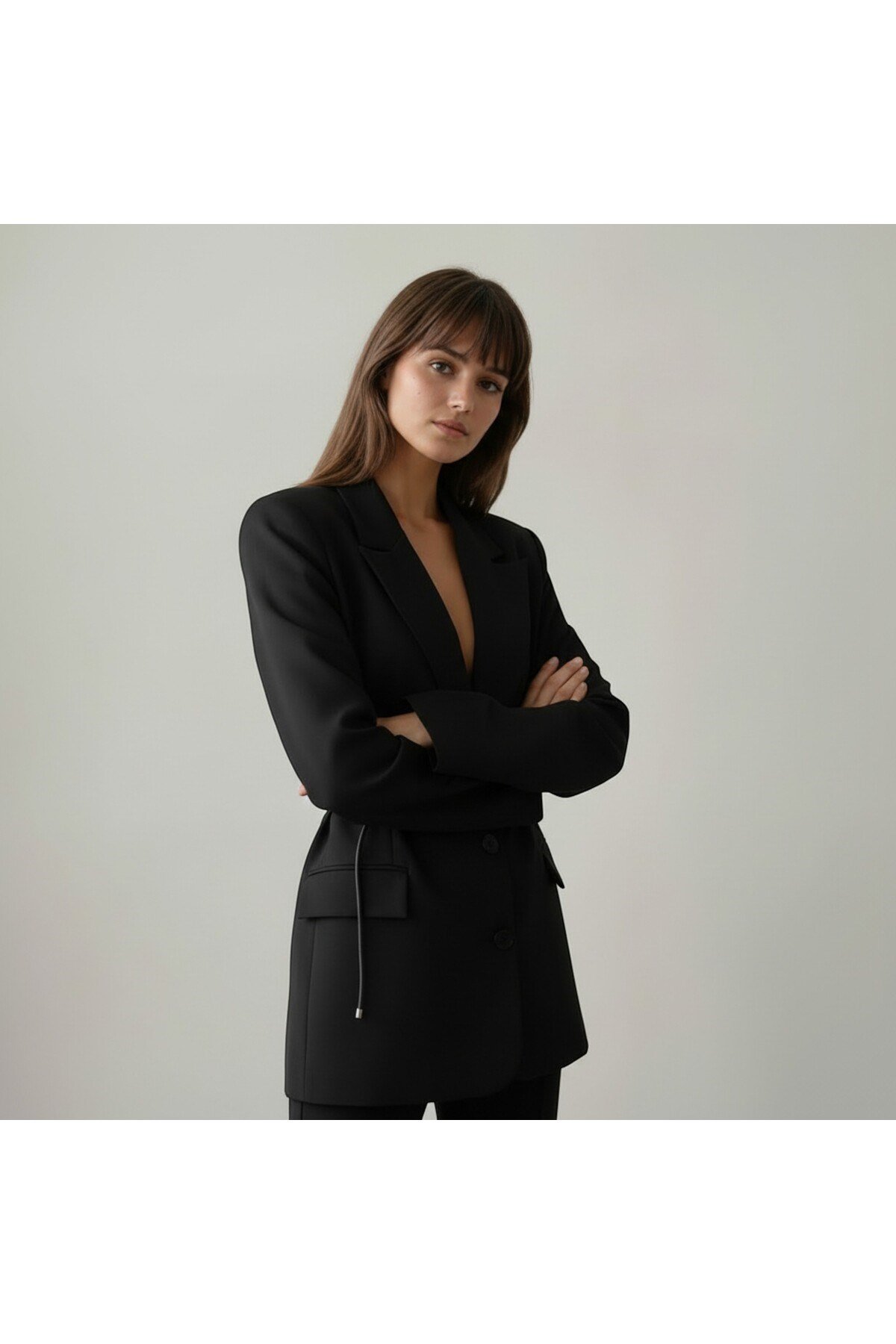 Kadın Kemer Detaylı Astarlı Blazer Ceket