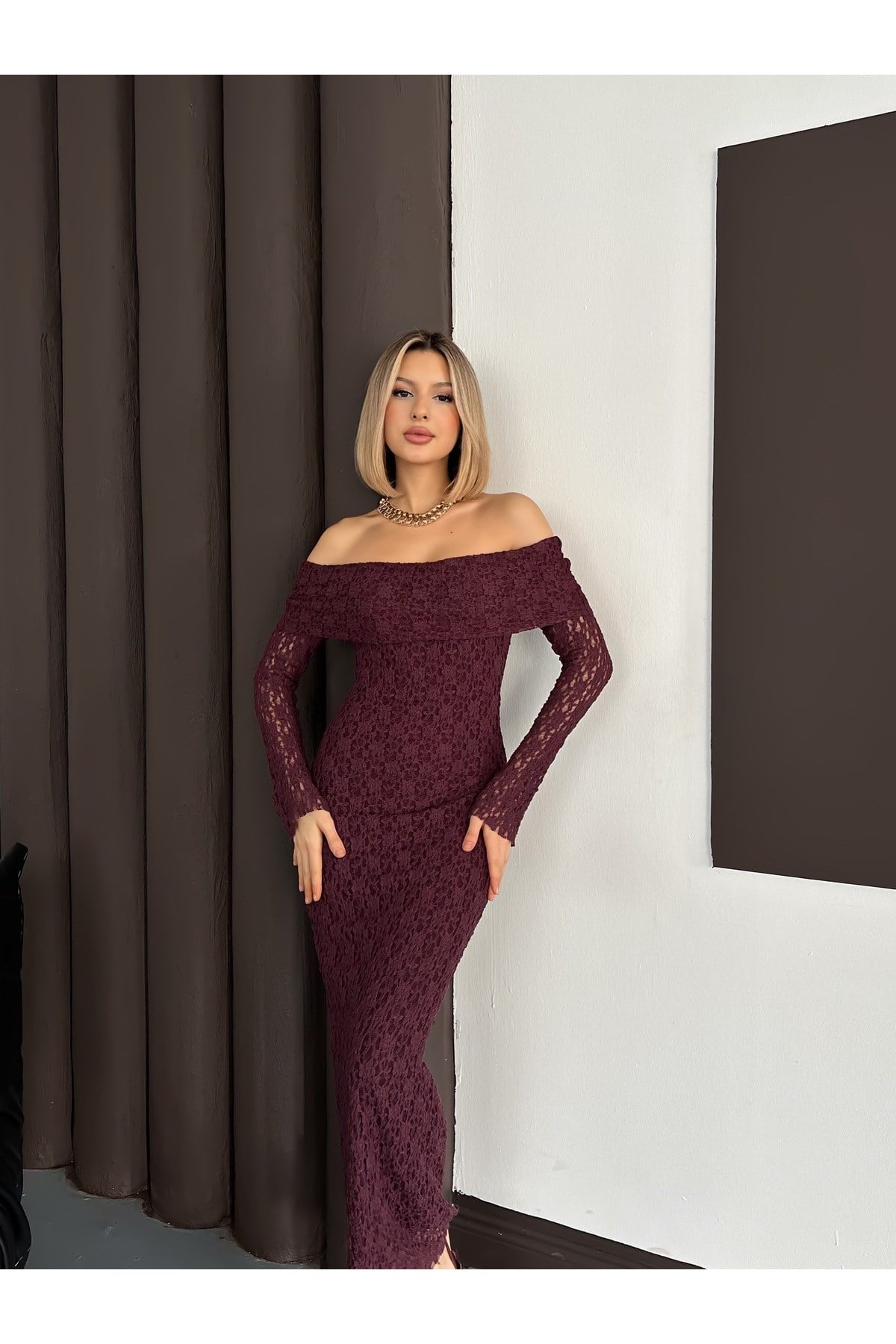Kadın Madonna Yaka Dantel Elbise