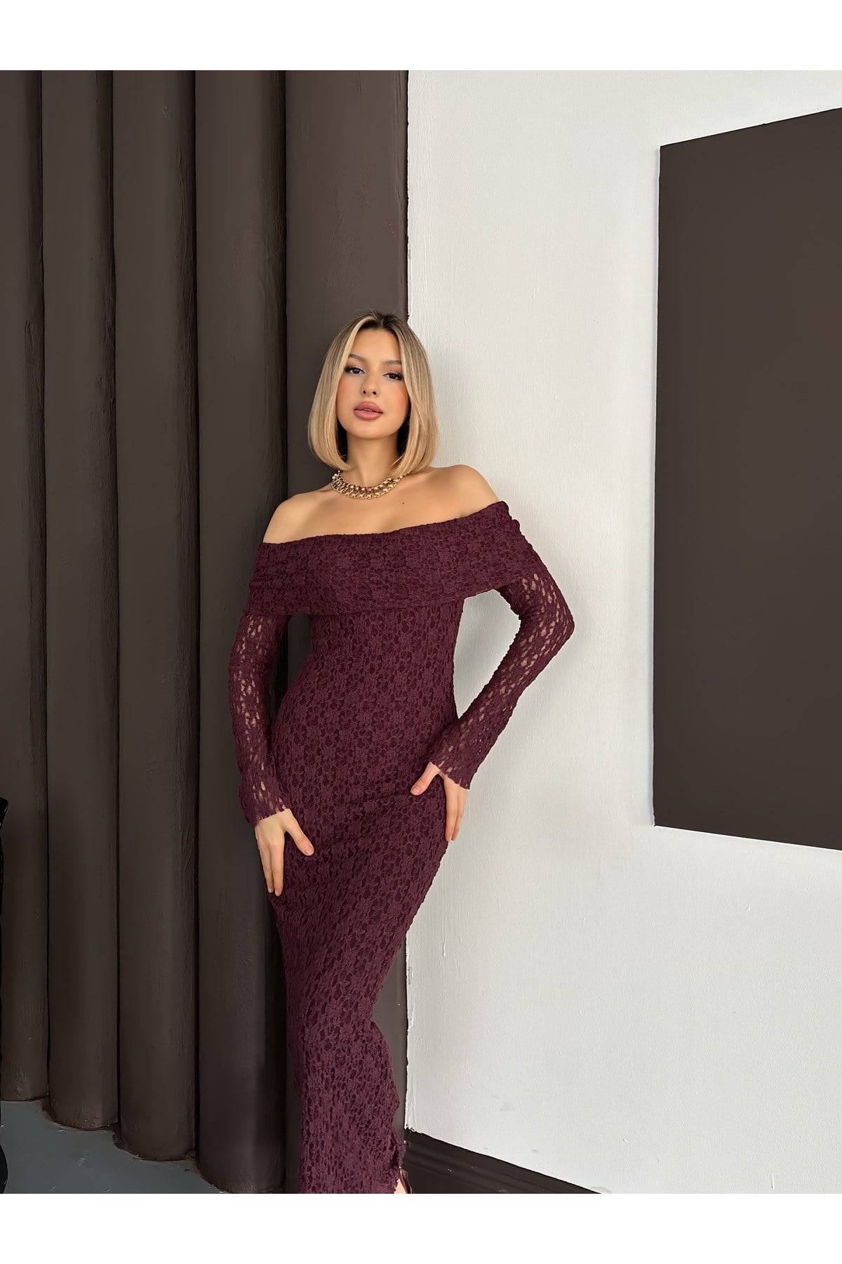 Kadın Madonna Yaka Dantel Elbise
