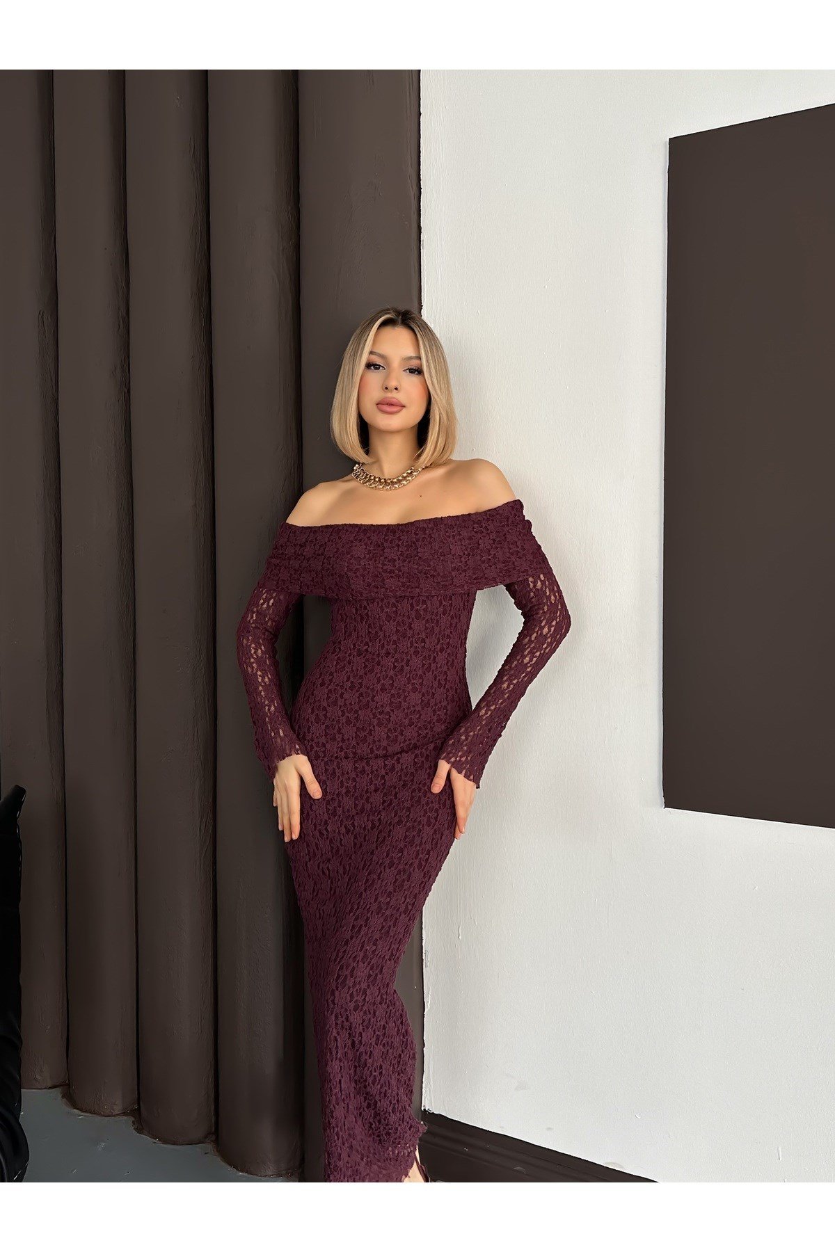 Kadın Madonna Yaka Dantel Elbise