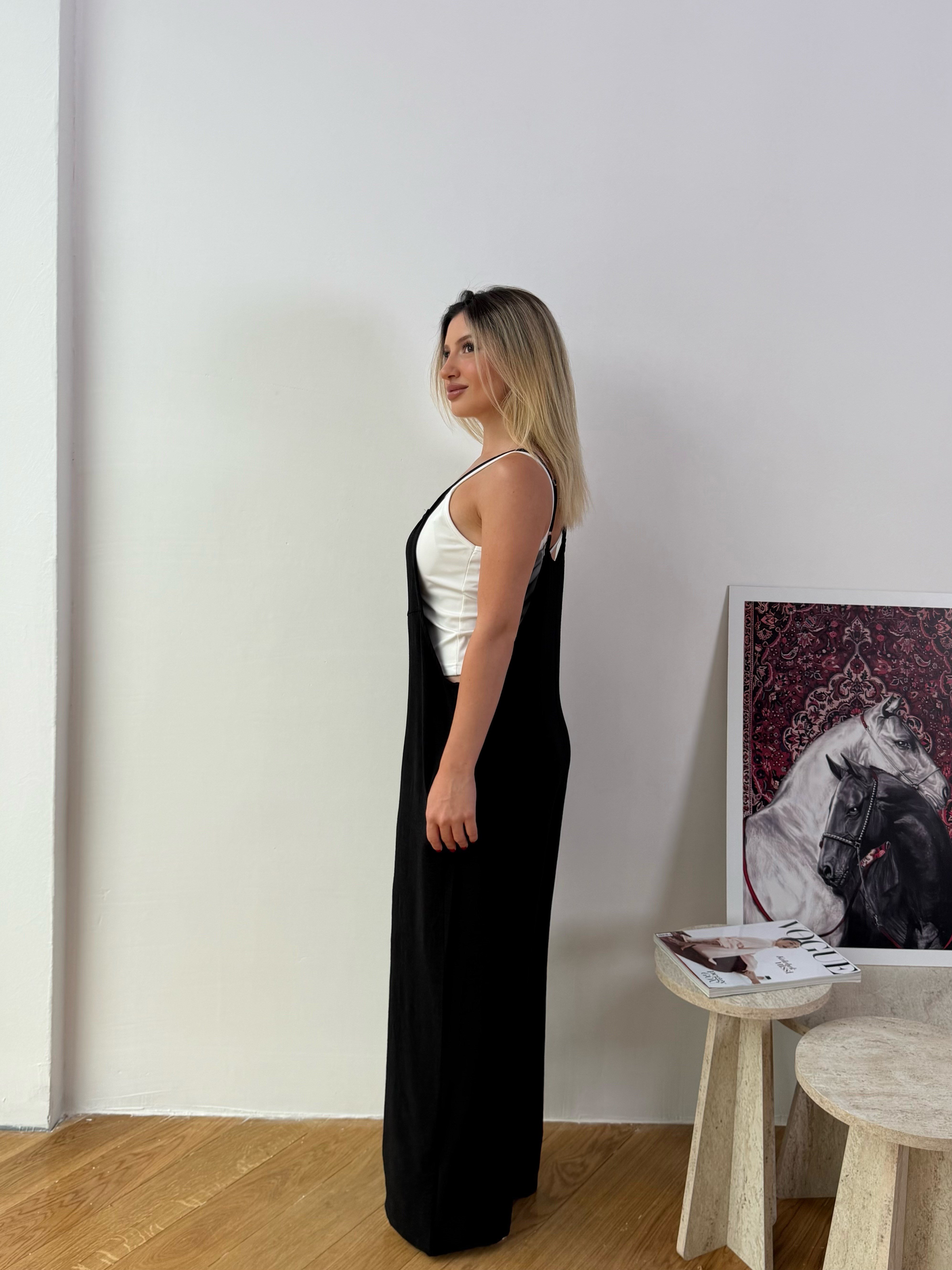 Kadın Siyah Çift Cepli Yazlık Tulum