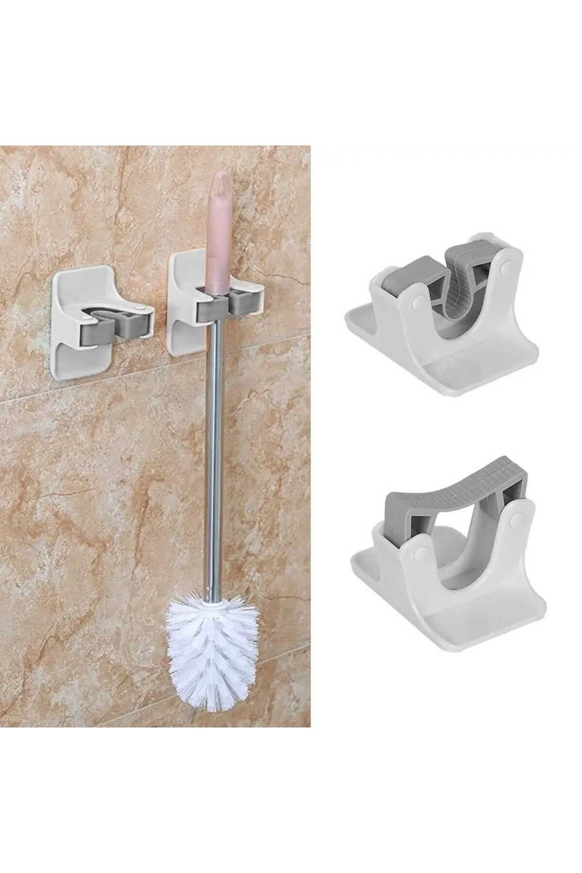 2 Adet Duvara Monte Mop ve Süpürge Tutucu – Yapışkanlı Paspas, Fırça ve Mop Askısı