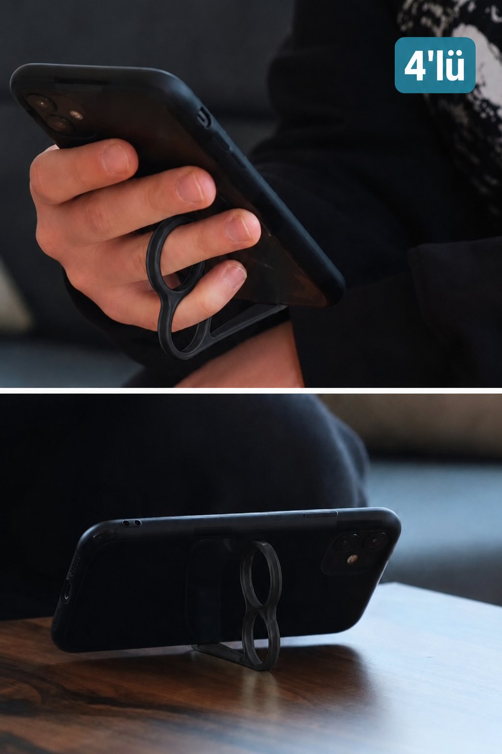 4 Adet Parmak Halkalı Telefon Tutucu & Telefon Standı – Tek Elle Kullanım