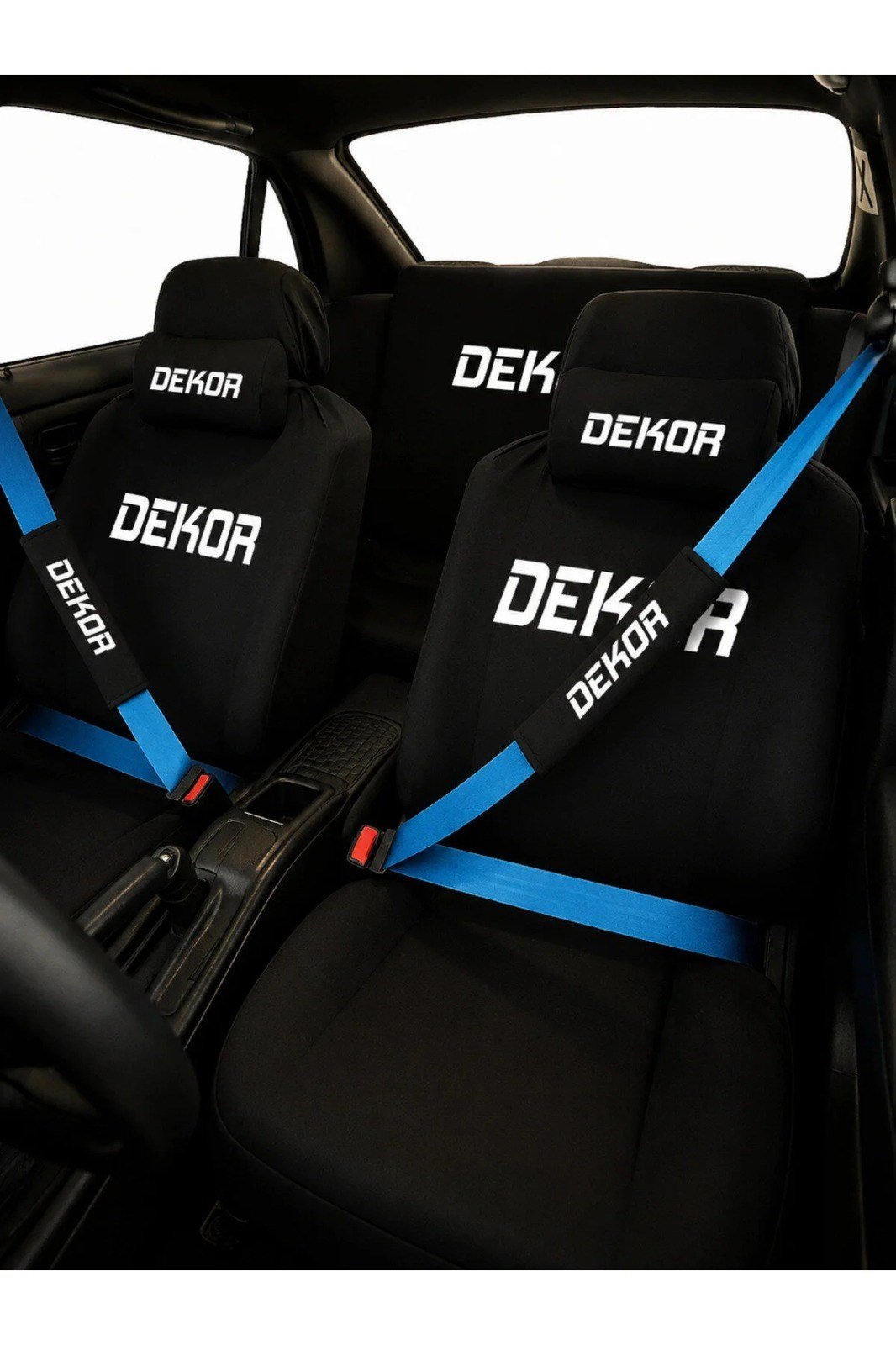 Dekor 8 Parça Siyah Oto Kılıf Takımı Ön Arka Koltuk Kılıfı 2 Boyun Yastığı 2 Kemer Pedi