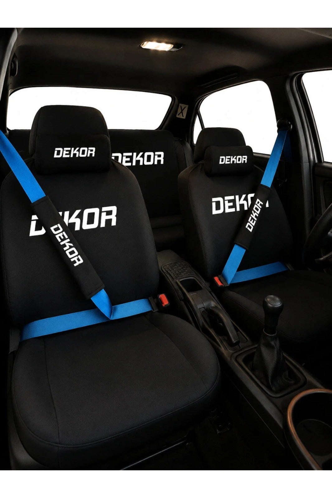 Dekor 8 Parça Siyah Oto Kılıf Takımı Ön Arka Koltuk Kılıfı 2 Boyun Yastığı 2 Kemer Pedi