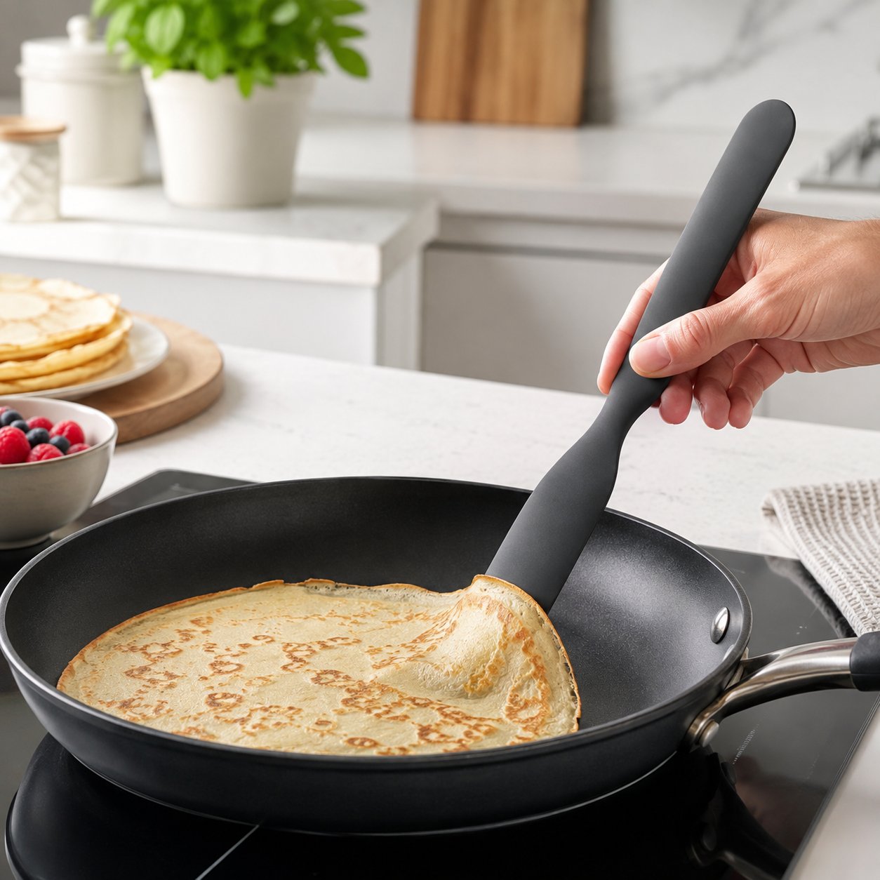HUMAS Uzun Silikon Spatula – Pankek, Krep ve Lavaş İçin Tava Spatulası, Esnek Uzun Tasarım, Mutfak Pişirme Aparatı