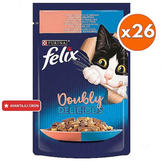 Felix Çifte Lezzet Sardalya & Somon Kedi YaşMama 26x85g