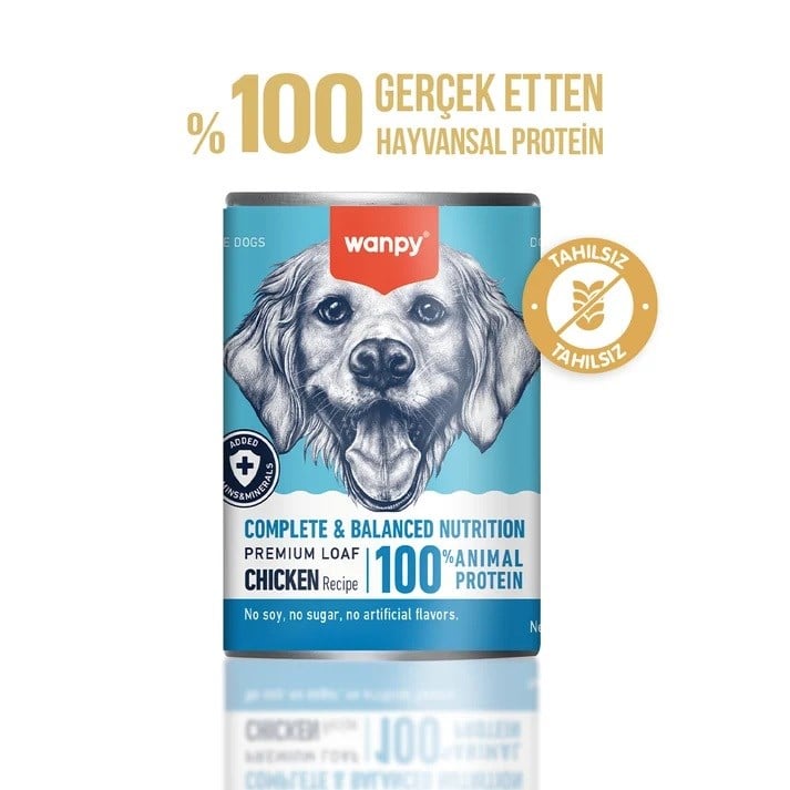 Wanpy Tahılsız Köpek %100 Gerçek Et 375 gr Tavuklu Konserve 12 Adet