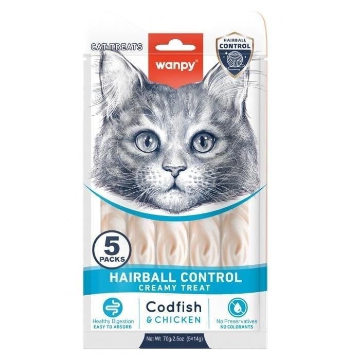 WanpyHairball Control Morina Balığı&Tavuk 12'liF.Krema Ödül 5x14gr