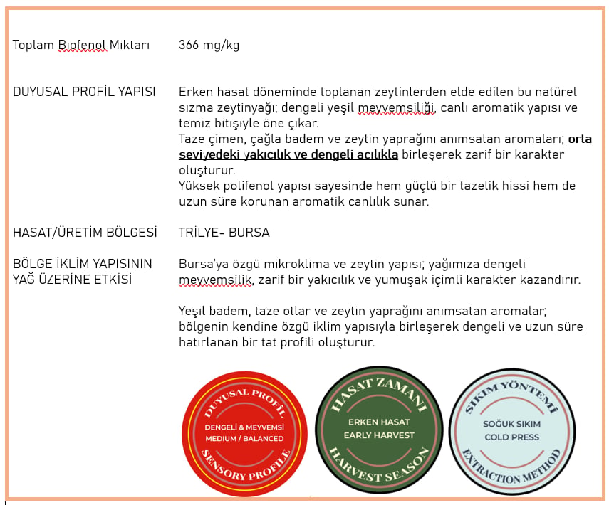 TRİLYE Erken Hasat Soğuk Sıkım Zeytinyağı 1L