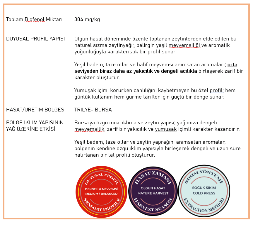 TRİLYE Olgun Hasat Soğuk Sıkım Zeytinyağı 500ml