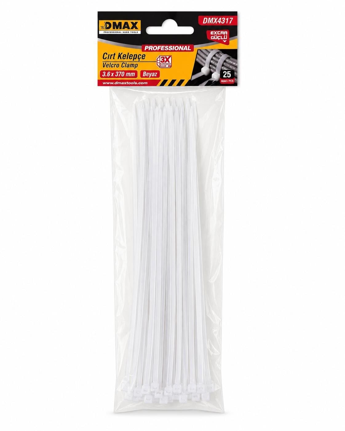 DMAX CIRT KLİPS KELEPÇE BEYAZ  3,6*370MM 25Lİ