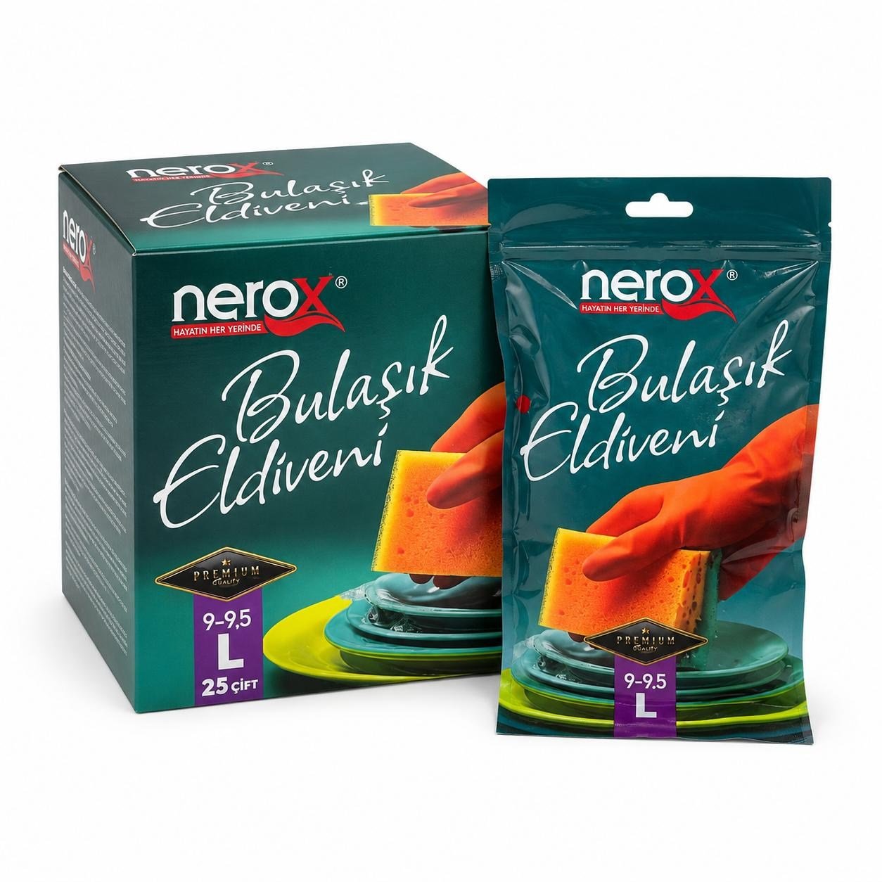 NEROX BULAŞIK ELDİVENİ 4 BOY KIRMIZI PK*25