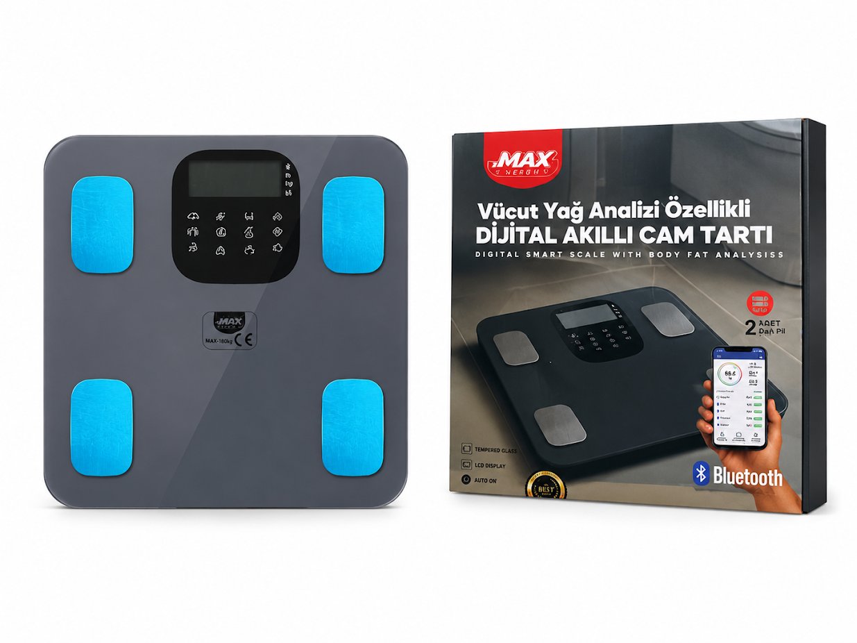 ZMAX BLUETOOTHLU VÜCUT ANALİZLİ DİJİTAL TARTI BÜYÜK BOY 8932 KL*10