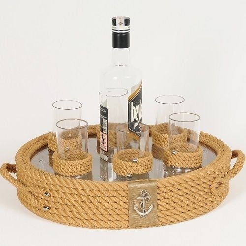 Bej Halat Rakı Bardaklı Tepsi