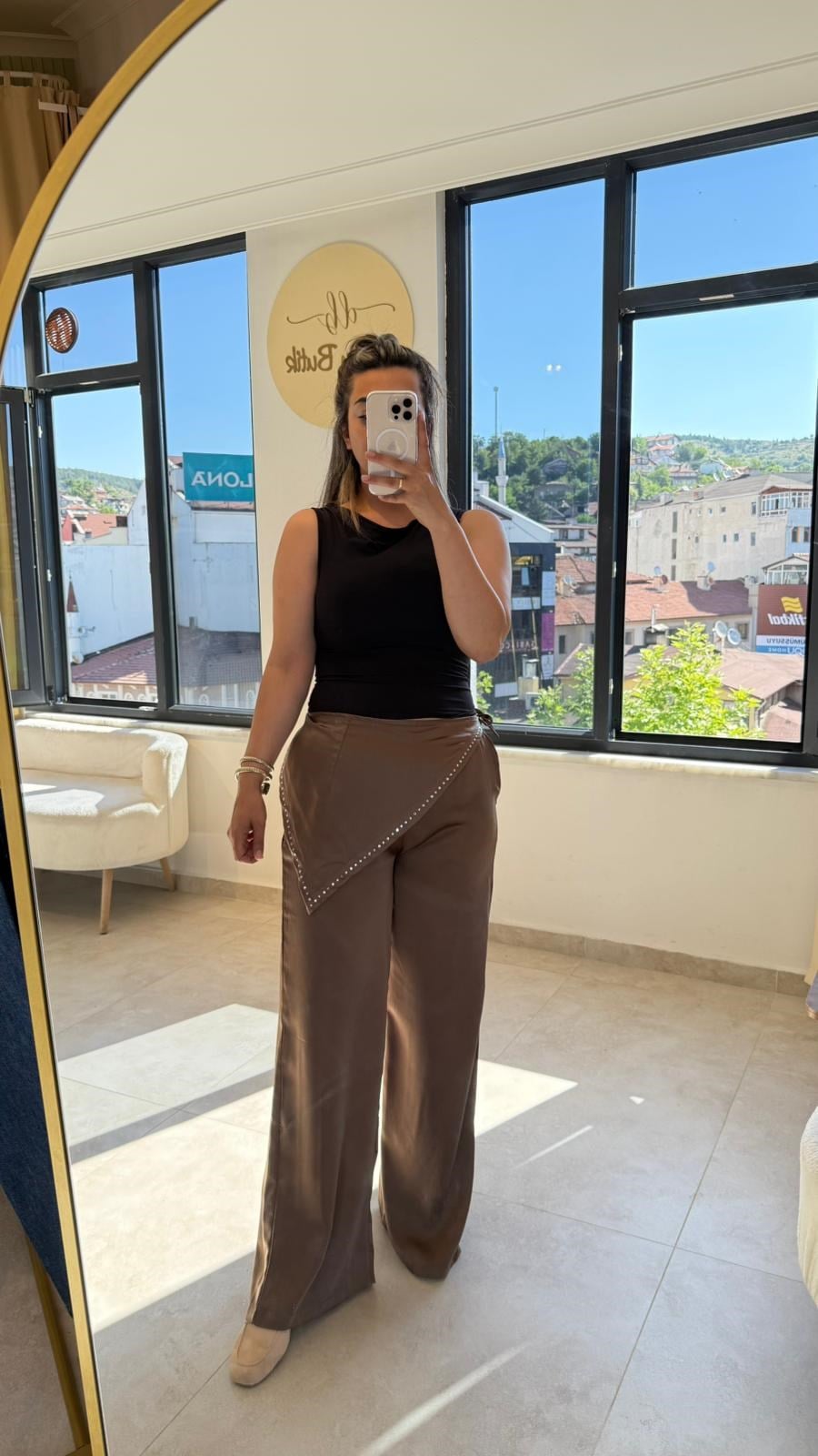 bağlama detaylı saten pantalon