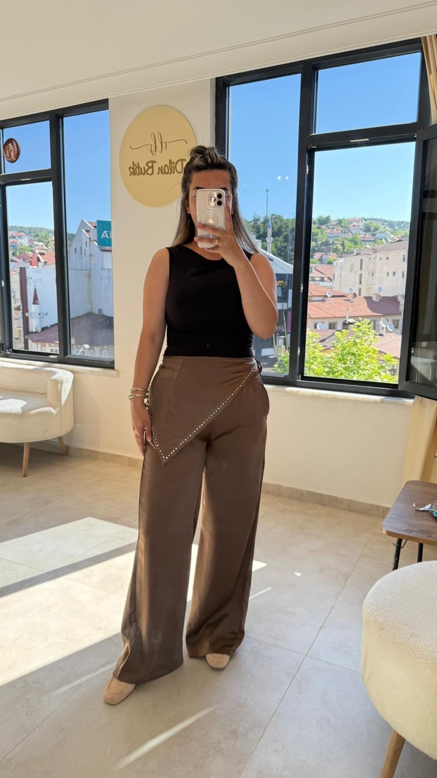 bağlama detaylı saten pantalon