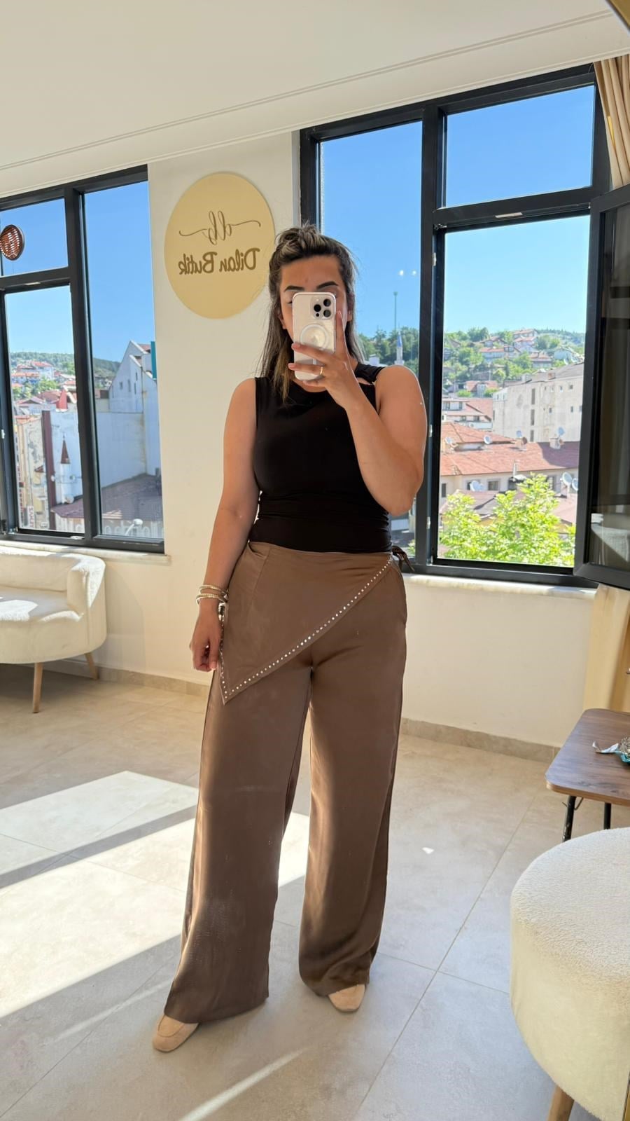 bağlama detaylı saten pantalon