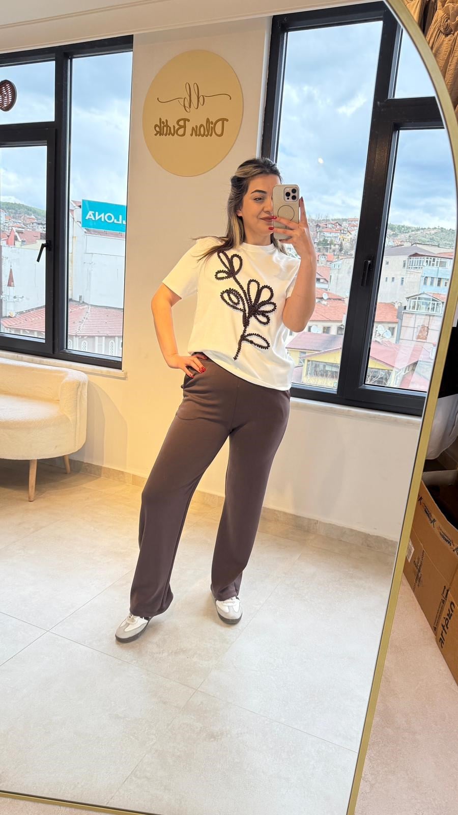 kabartma desen takım ekru kahve 