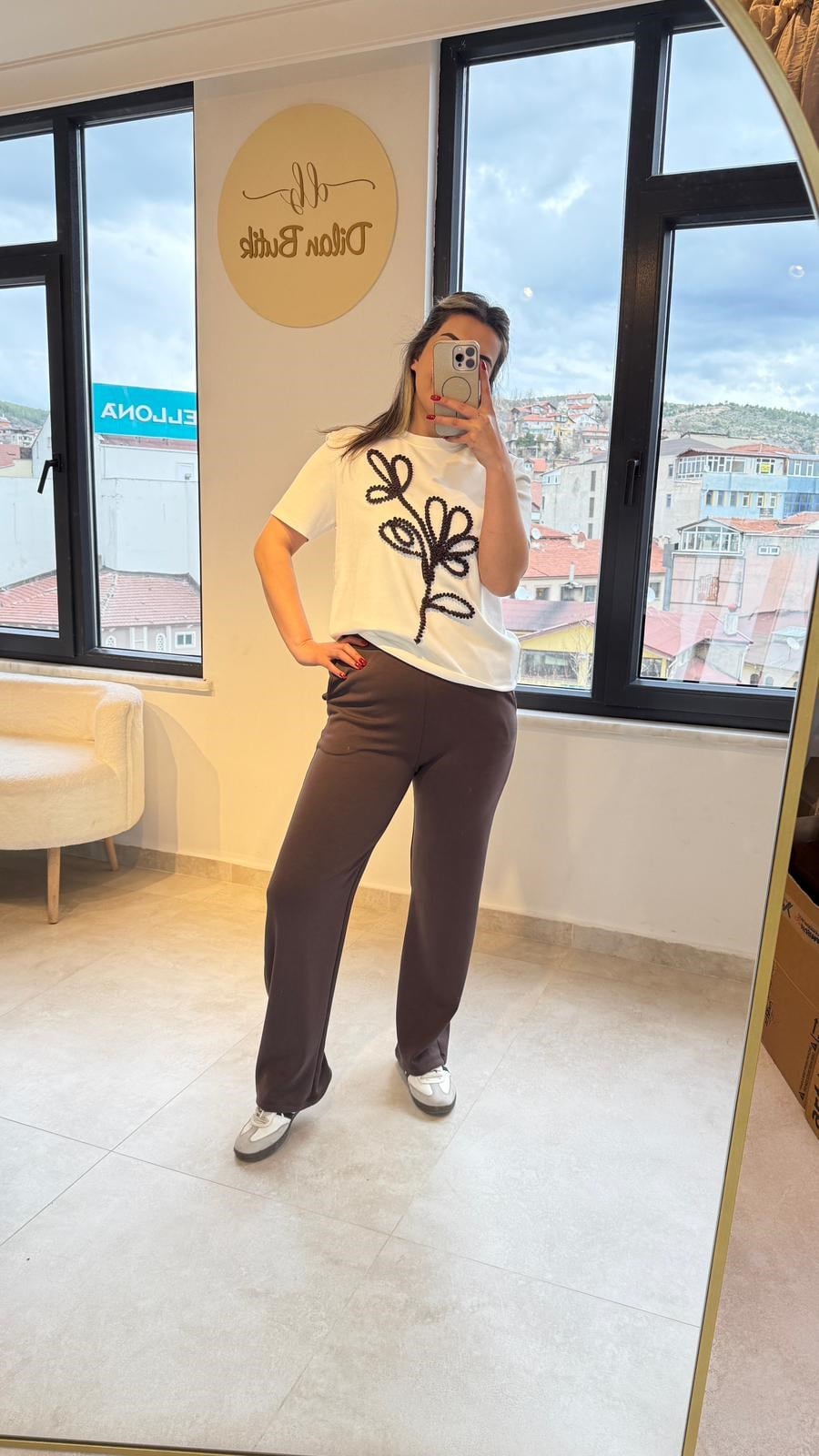 kabartma desen takım ekru kahve 