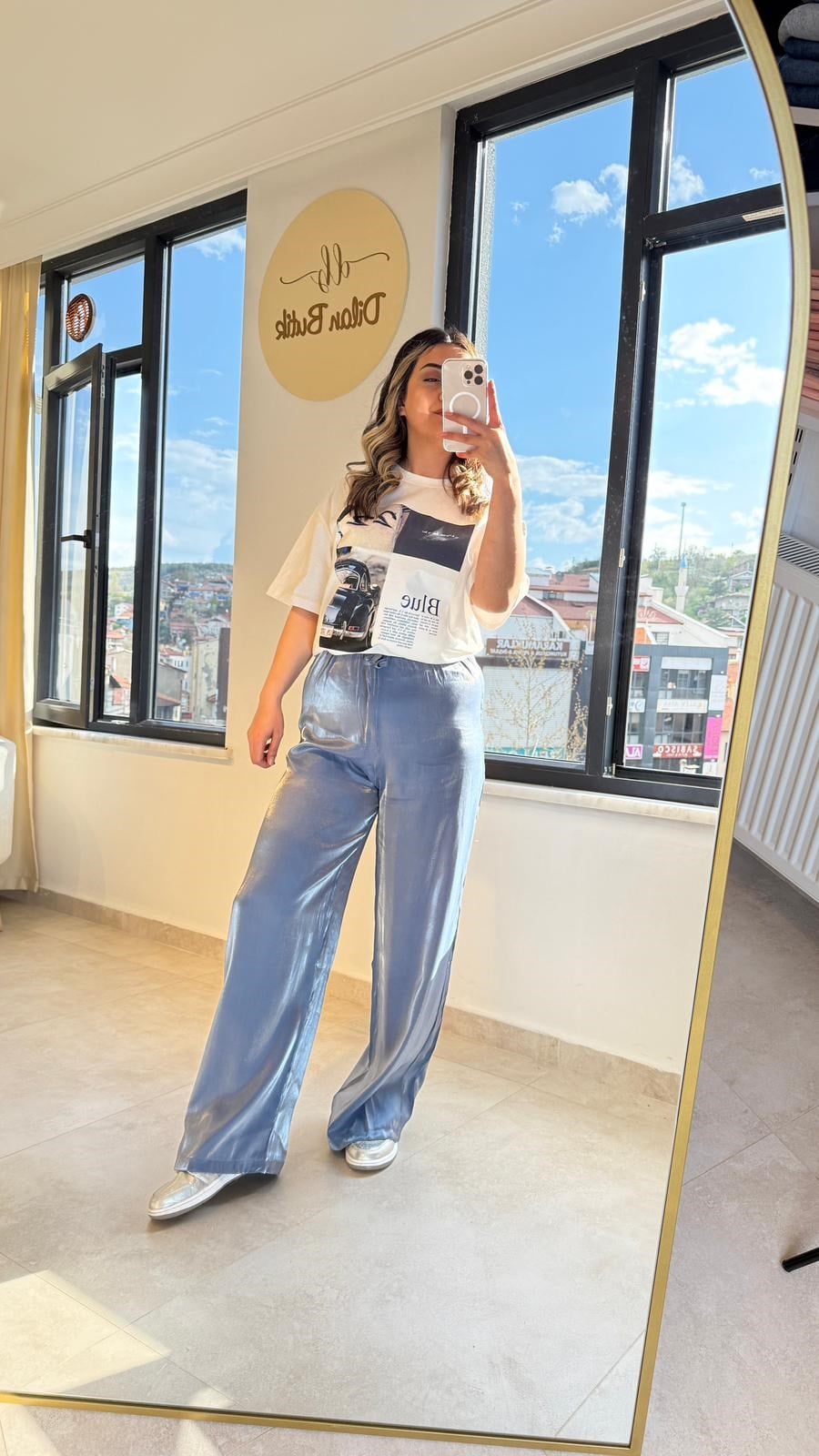 parlak saten pantalon