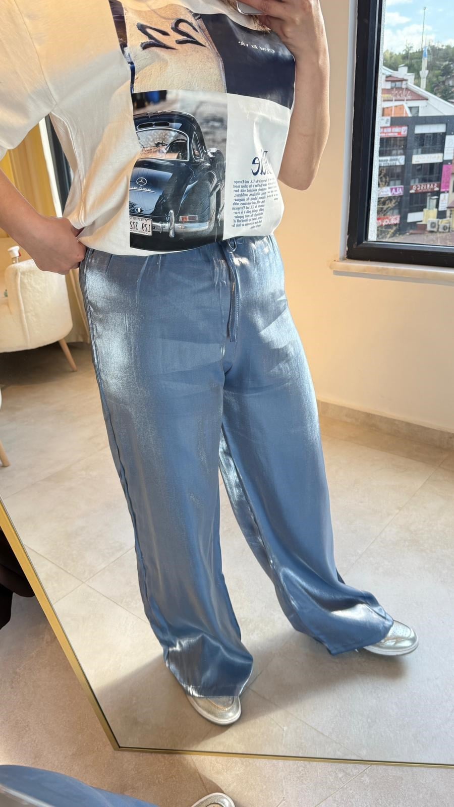 parlak saten pantalon