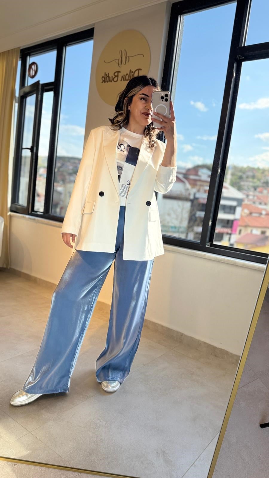 parlak saten pantalon