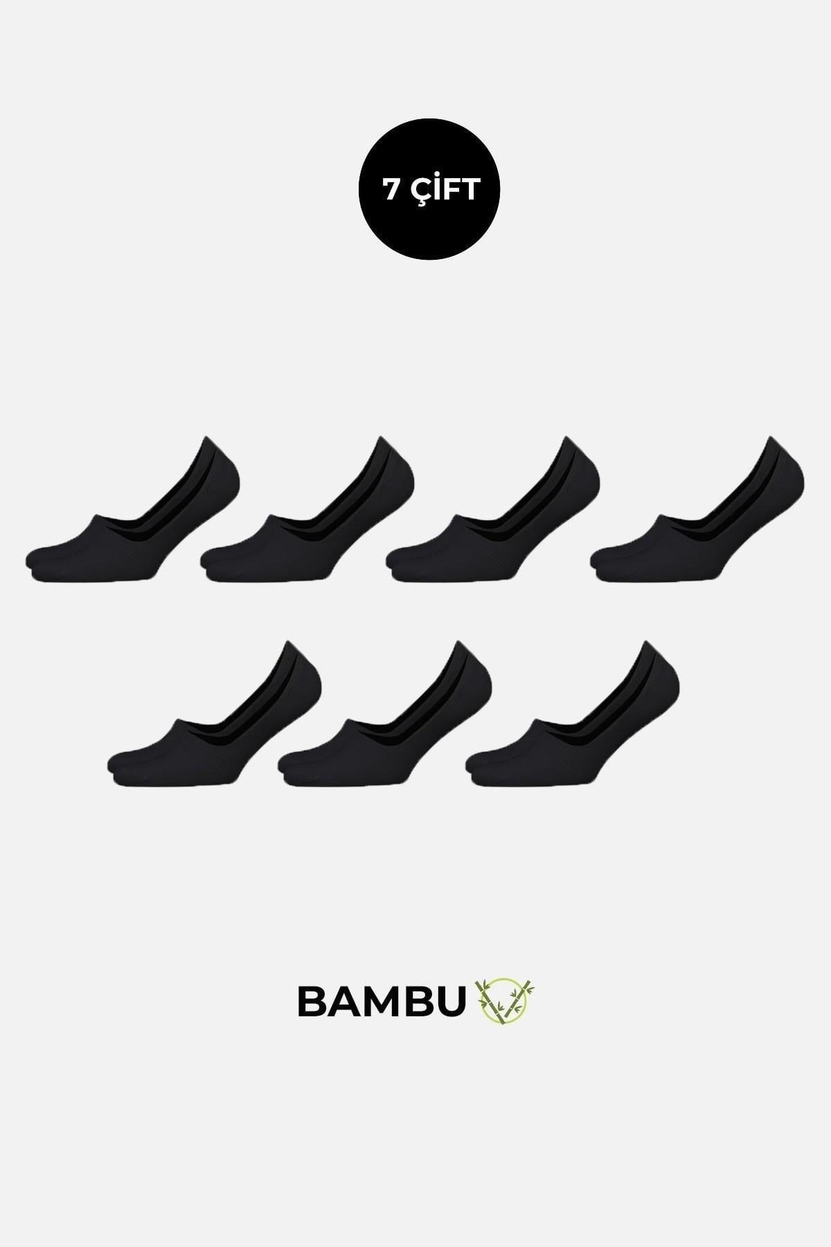 BAMBU Kadın Kutulu 7 Çift Babet Çorap Siyah