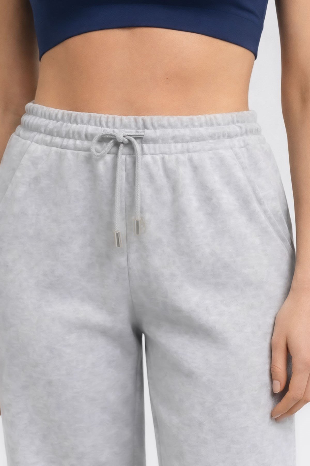 Kadın Düz Paça Pantolon Gri Melanj