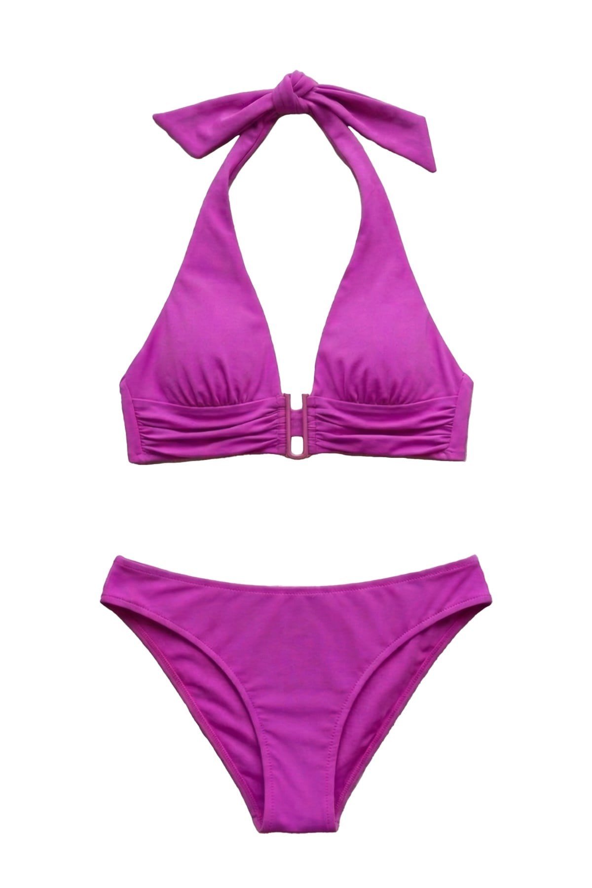 Mısırlı Aksesuarlı Uzun Üçgen Bikini Takım Fuşya