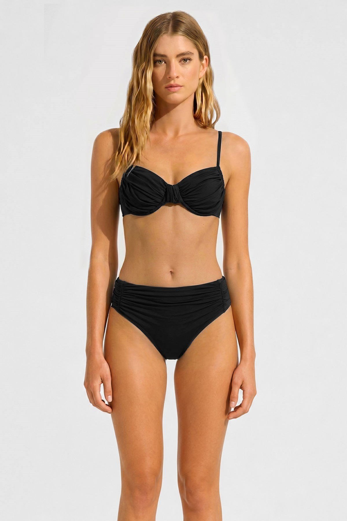 Mısırlı Balenli Yanları Sürgülü Bikini Takım Siyah