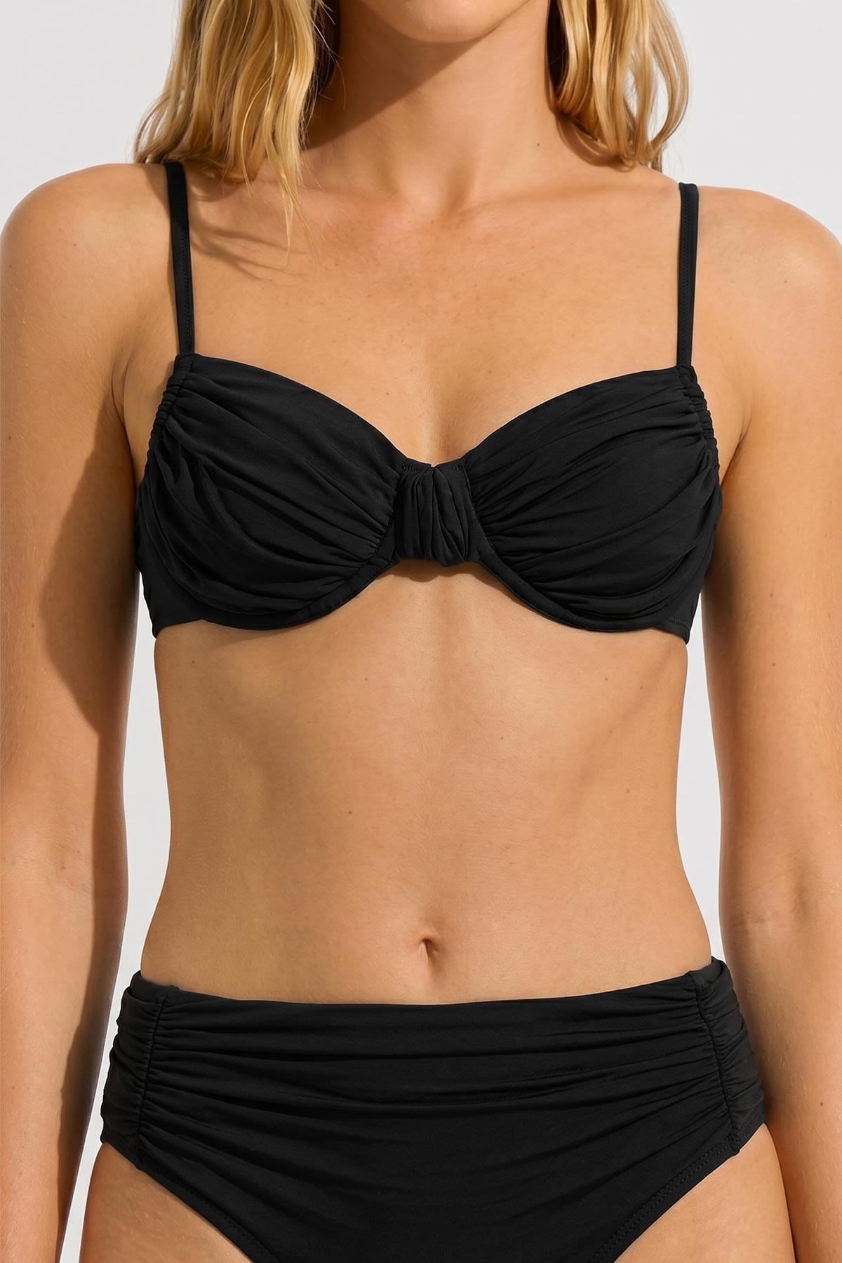 Mısırlı Balenli Yanları Sürgülü Bikini Takım Siyah