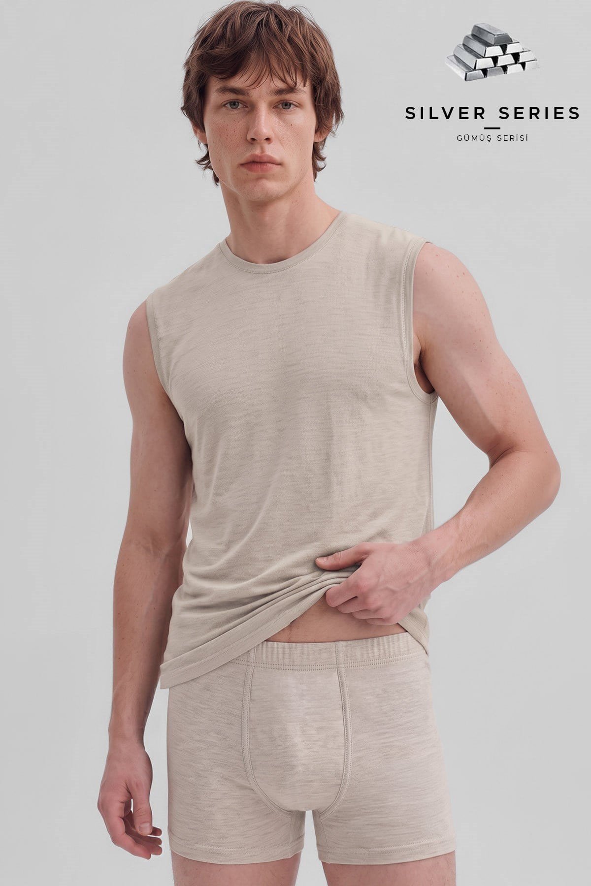 Mısırlı Erkek Gümüş Kısa Boxer Gri Melanj