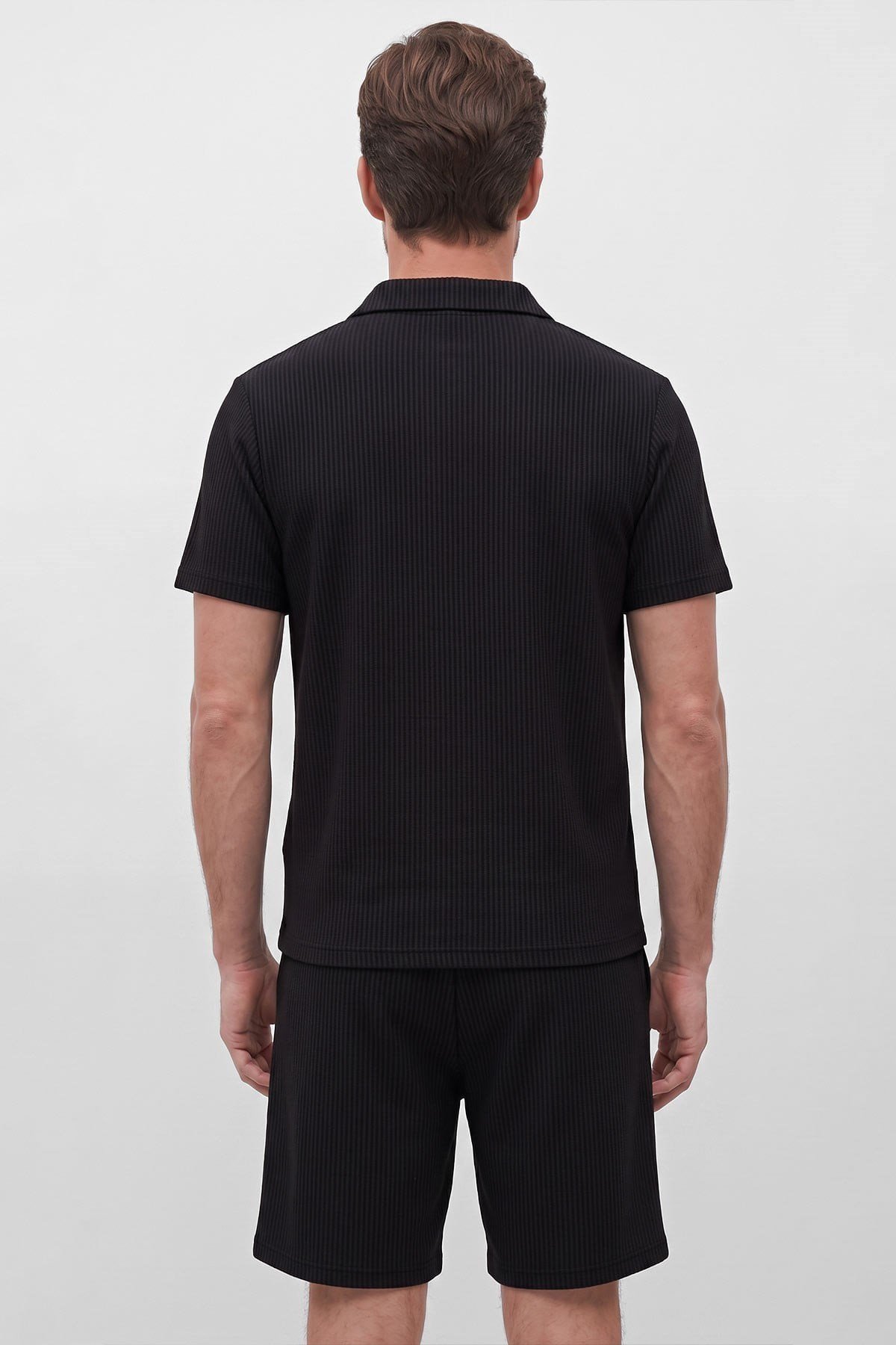 Mısırlı Erkek Jakarlı İnterlok Regular Fit Polo Tshirt Sort Takım Siyah