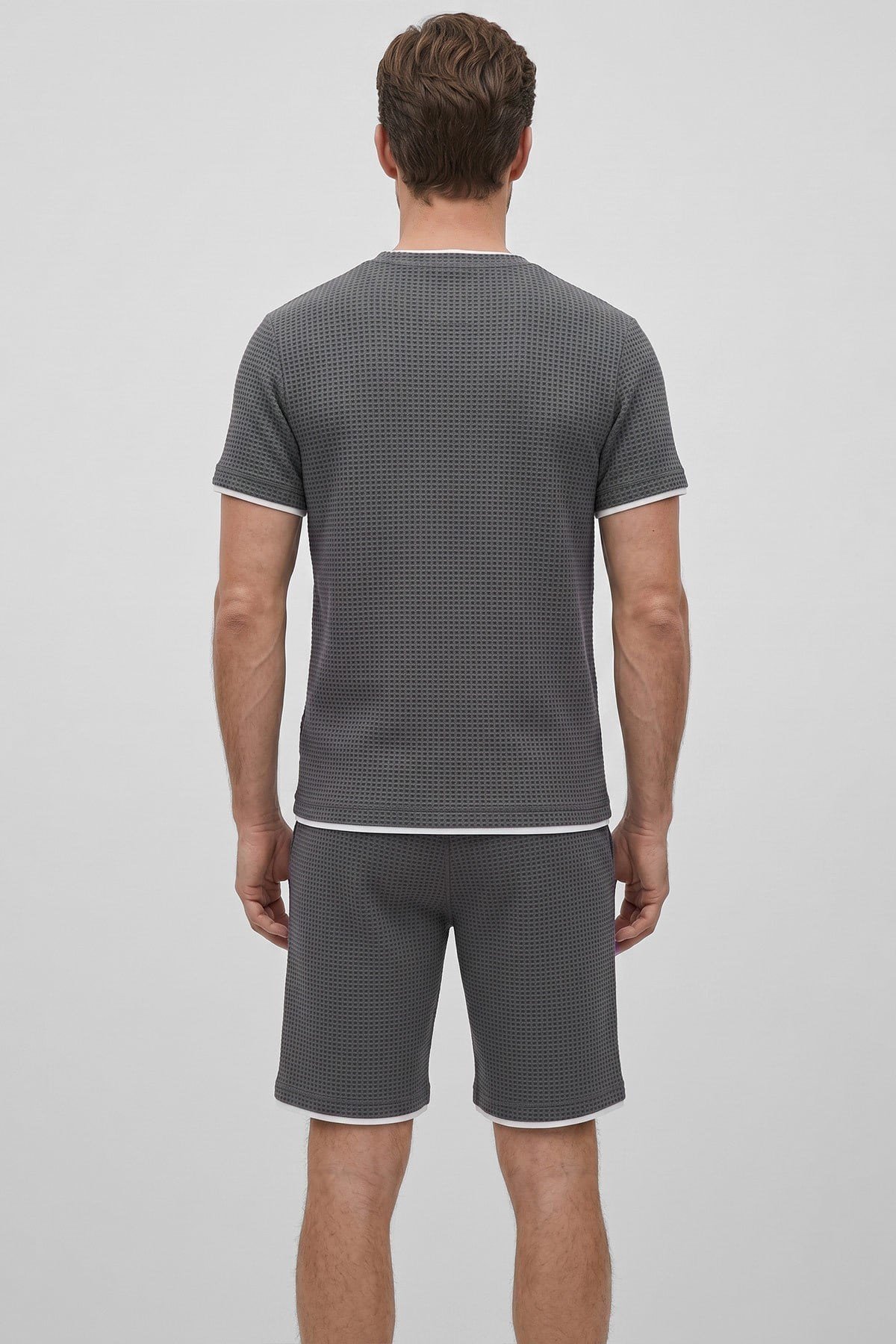 Mısırlı Erkek Jakarlı İnterlok Slim Fit Tshirt Sort Takım Antrasit