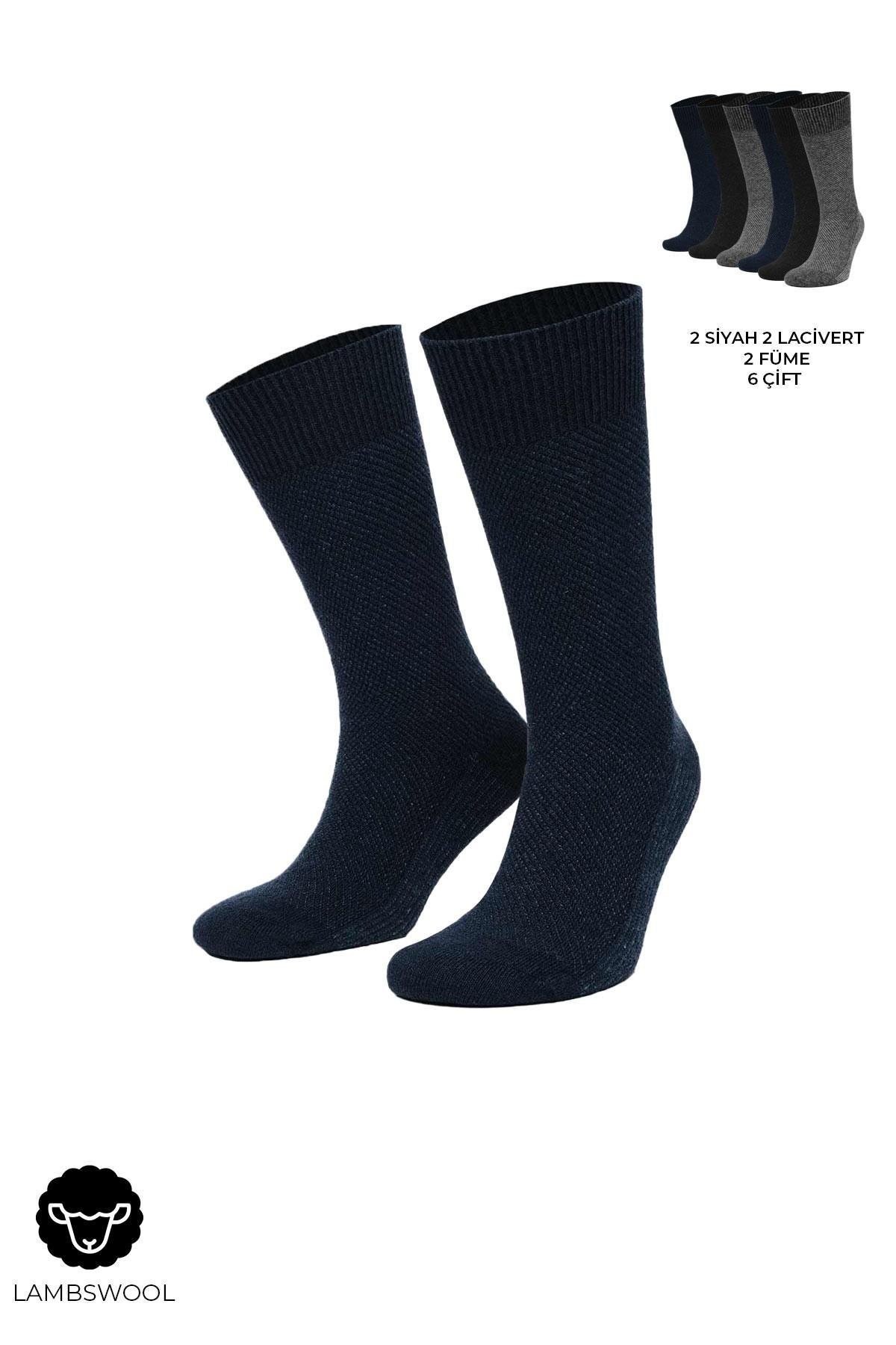 Mısırlı Erkek Kuzu Yünü (Lambswool) 6 Çift Kutulu Soket Çorap Çok Renkli