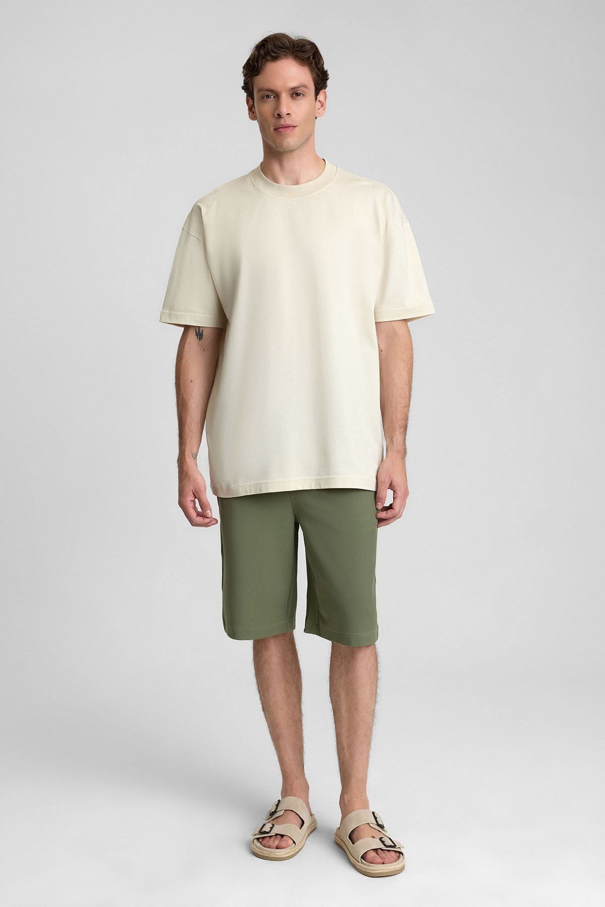 Mısırlı Erkek Oversize T-Shirt Ekru